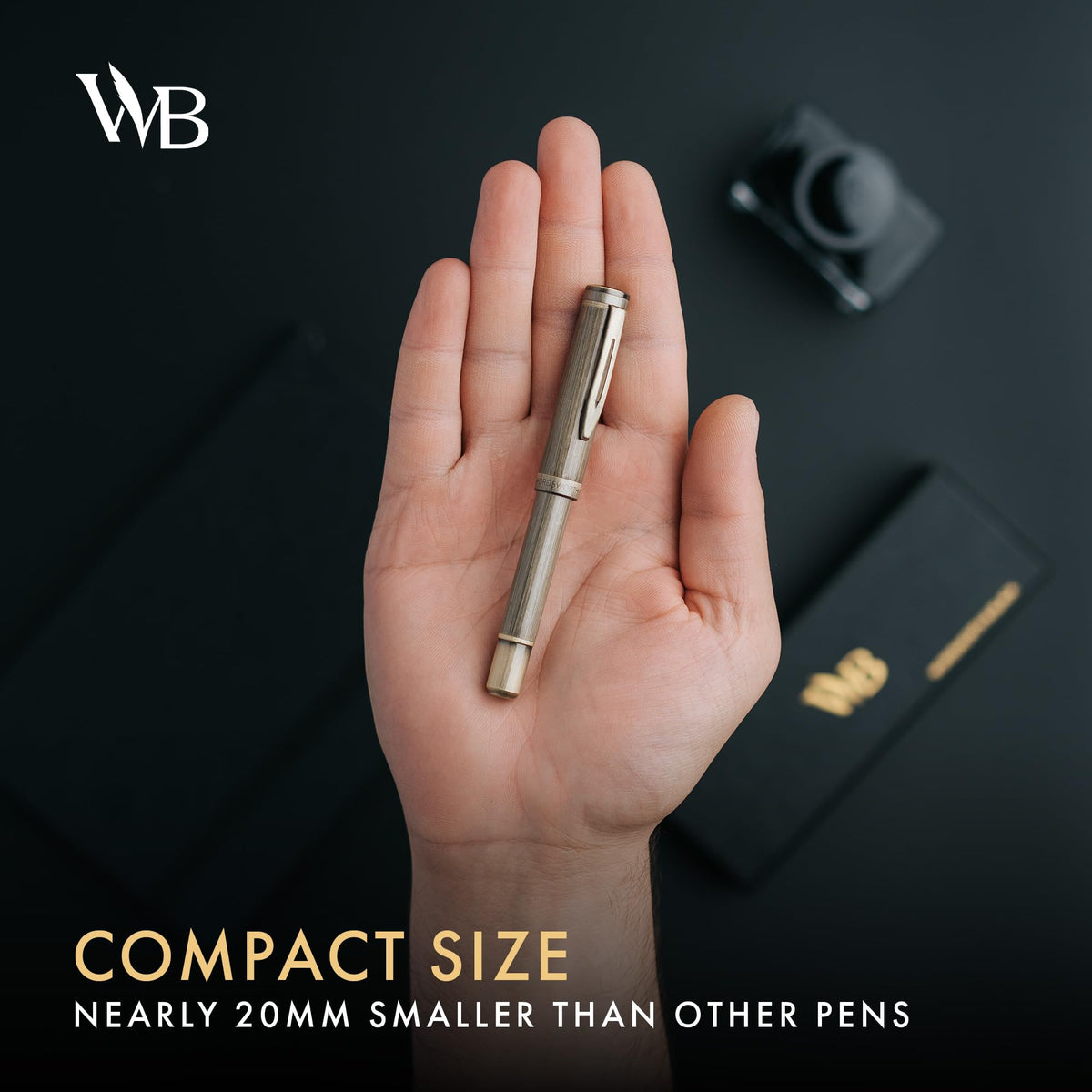 Wordsworth & Black Mini Pocket Fountain Pen for Writing, Medium Nib, Bronze