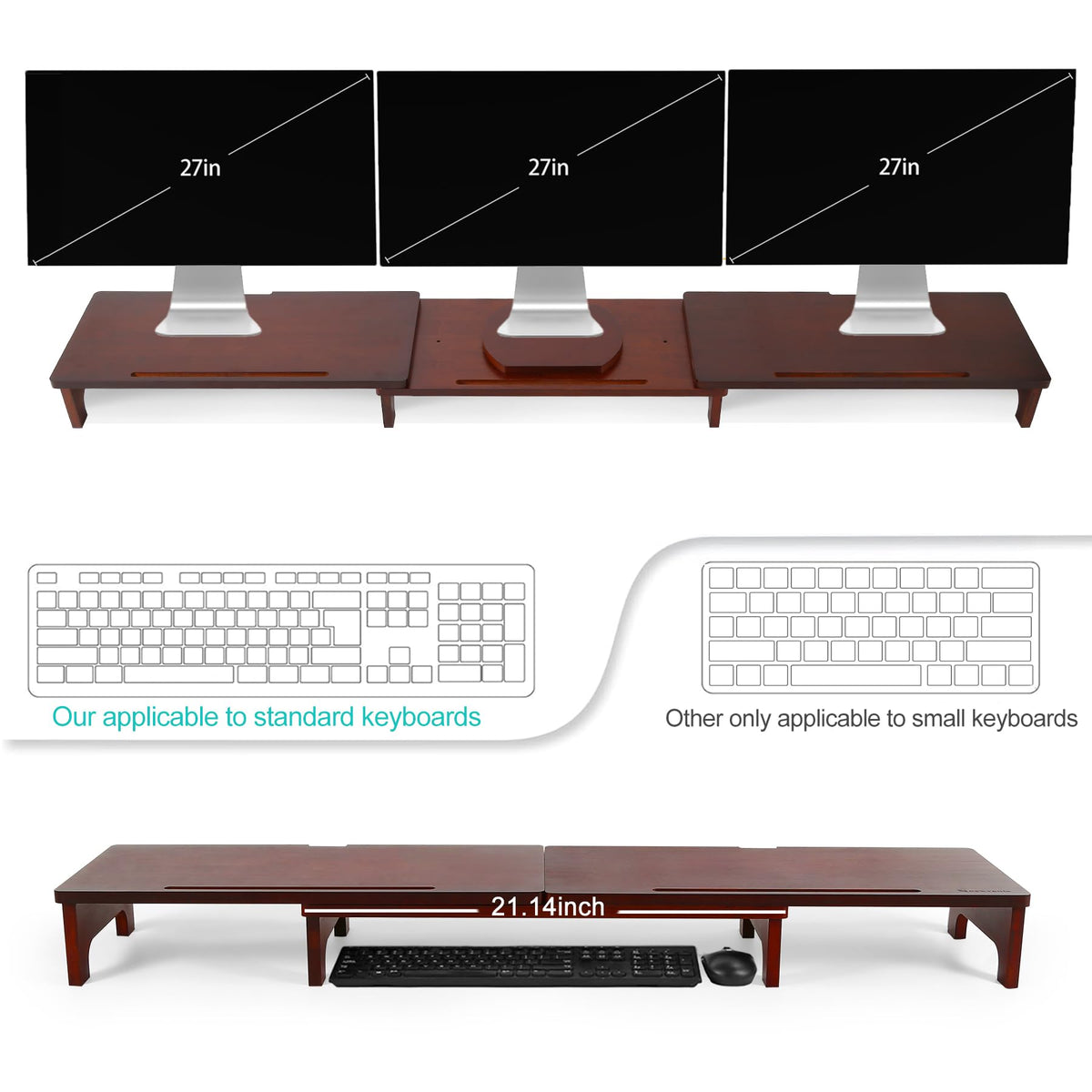 Nnewvante Bamboo Monitor Riser, 60 inch Upgrade Height Large TV Riser