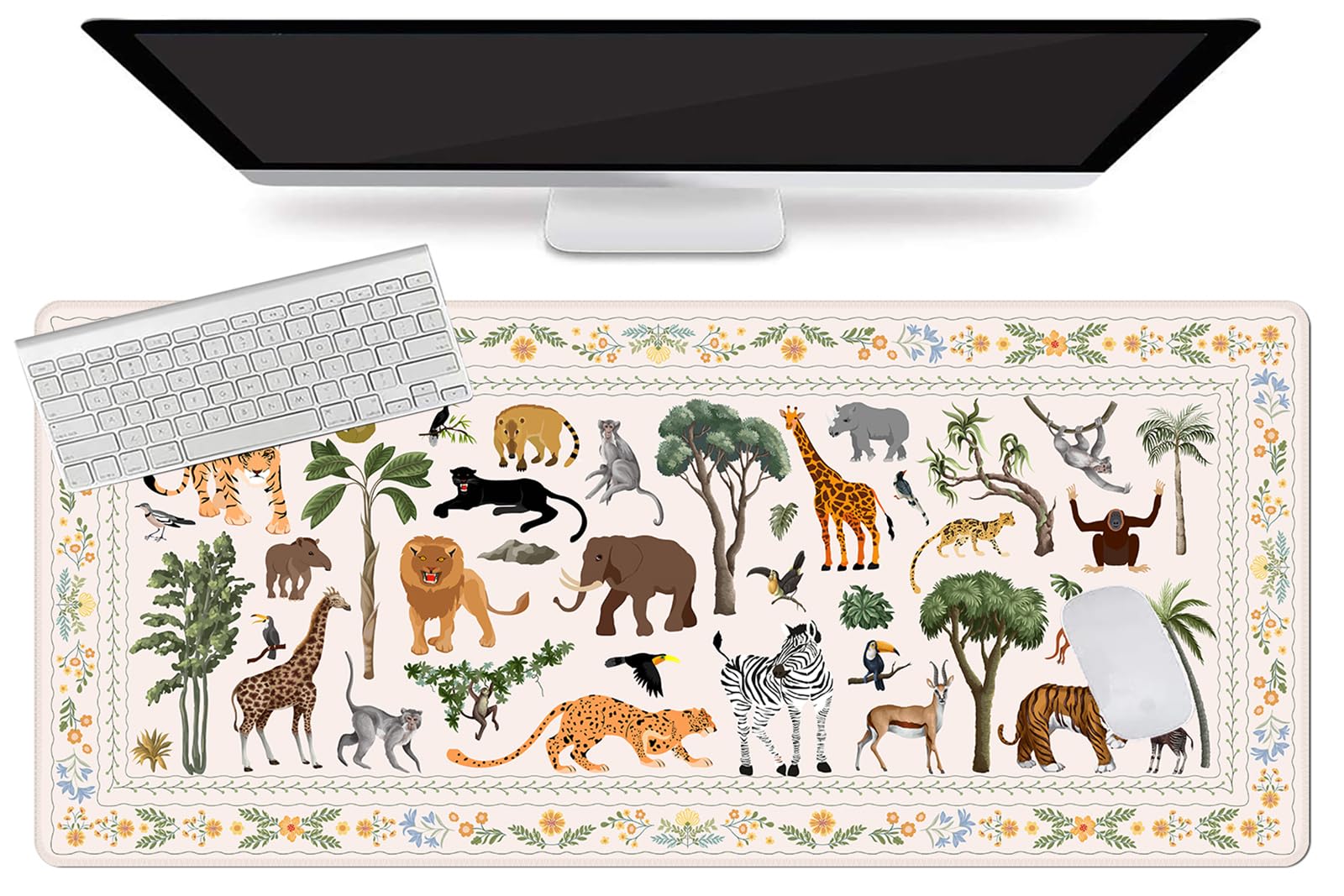 L-SPOUTTO Jungle Animal Desk Mat for Keyboard and Mouse,XXL Large Mouse Pad