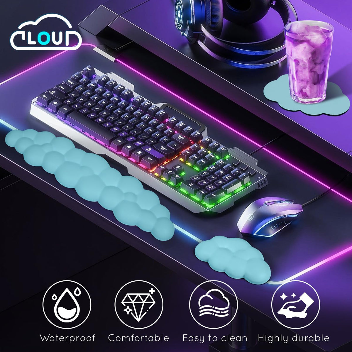 Cloud Wrist Rest for Computer Keyboard and Mouse - Ergonomic Memory Foam With Non-Slip Base