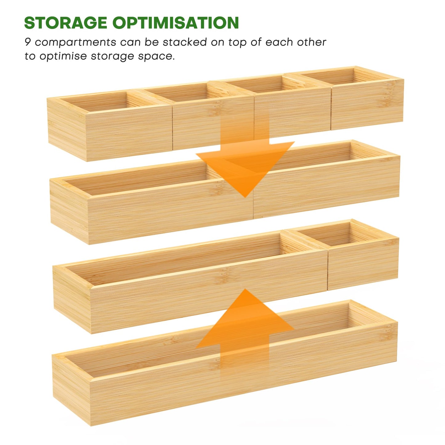 MapleGrace Bamboo Drawer Organizer Set, 9 PCS Wood Storage Organizers