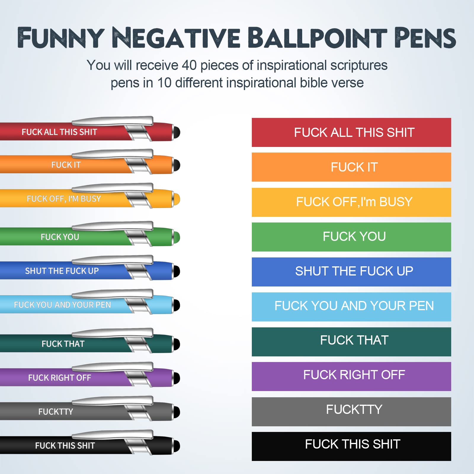 Teling 40 Pcs Snarky Office Funny Ballpoint Pens Motivational Rude Quotes