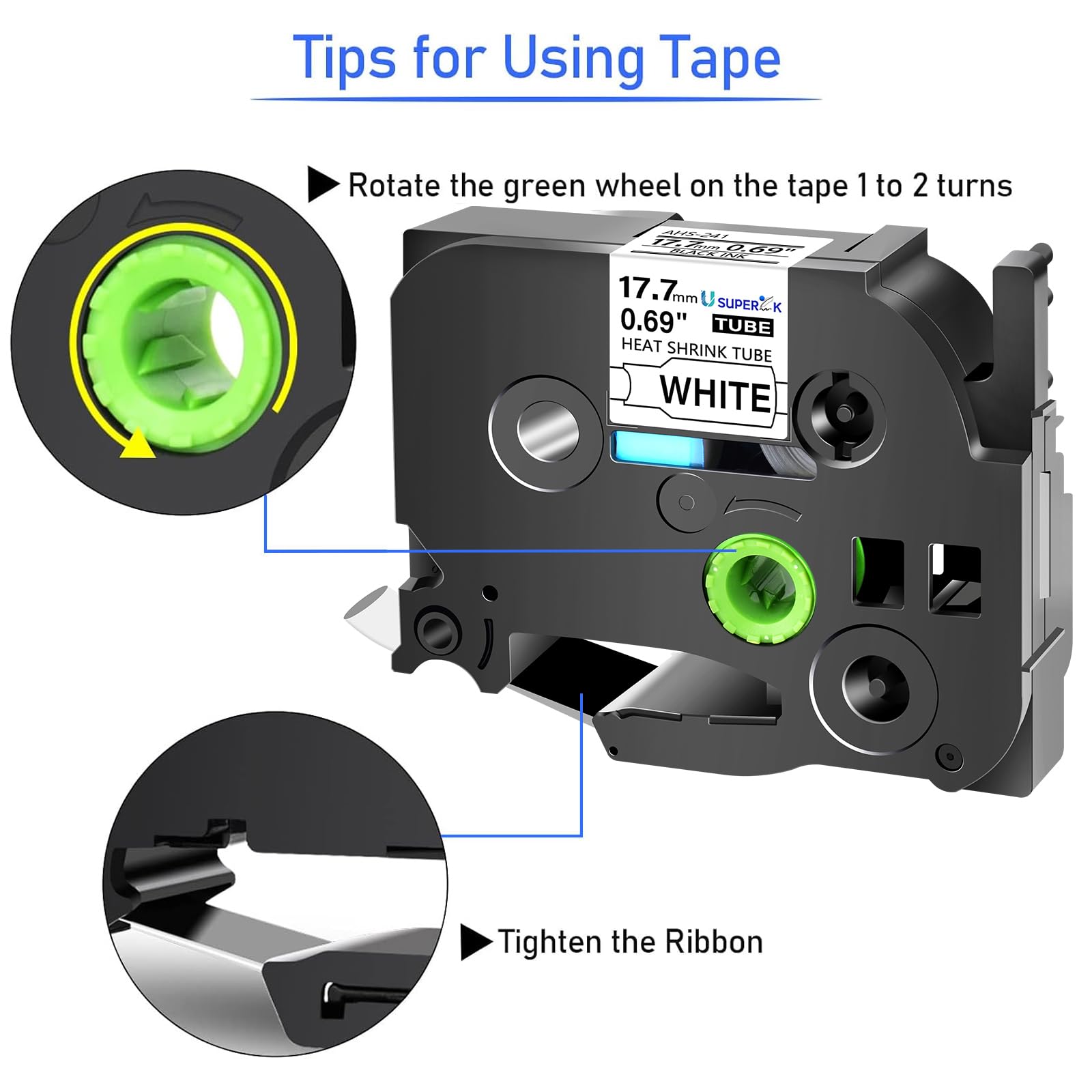 USUPERINK 10PK Compatible for Brother Ptouch HSe-241 HSe241 HS-241 HS241 Black on White Heat Shrink