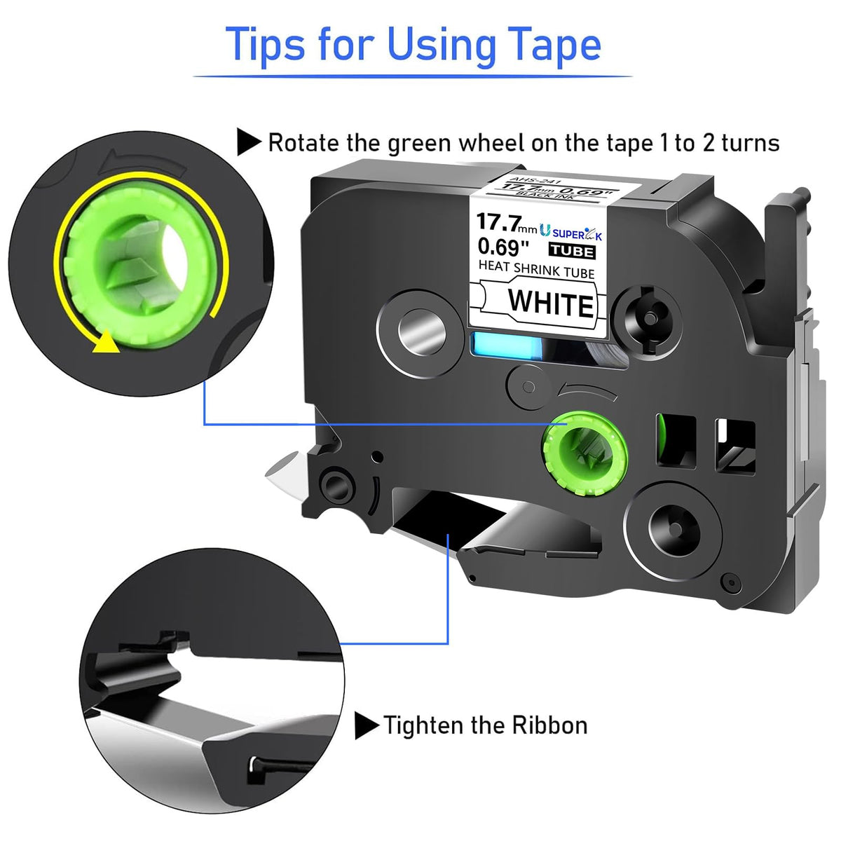USUPERINK 3 Pack Compatible for Brother Ptouch HSe-241 HSe241 HS-241 HS241 Black on White 17.7mm