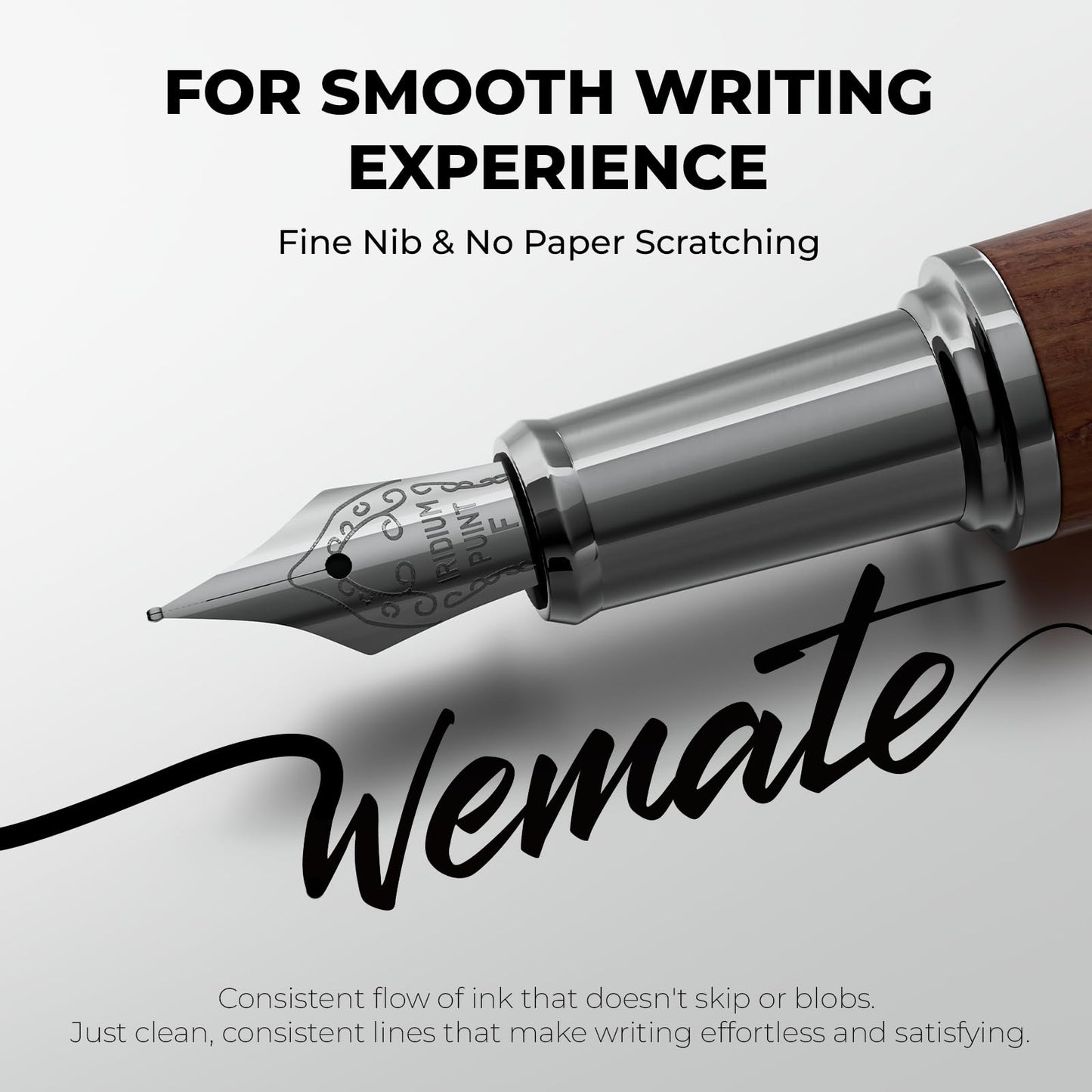 WEMATE Fountain Pen Set for Writing, Fine Nib, Red Oak
