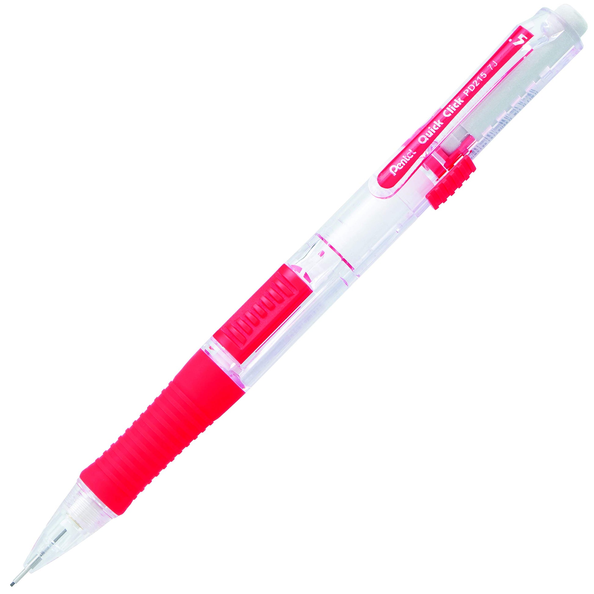 Pentel QUICK CLICK Mechanical Pencil (0.5mm), Red Barrel, Box of 12 Pencils (PD215B)