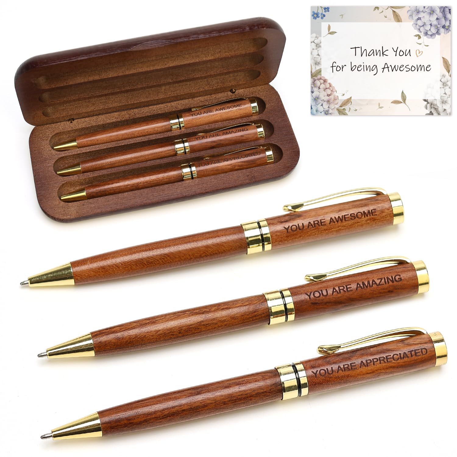 Luxury Wooden Pen Set Thank You Gifts for Women Men Friends Teacher Boss