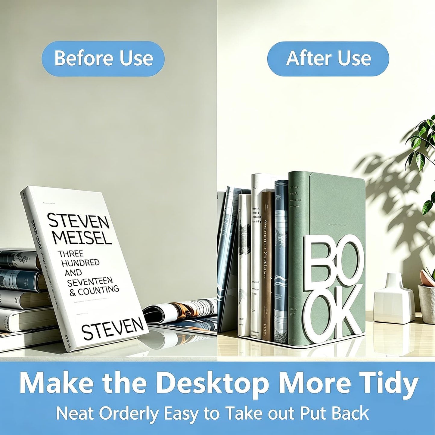 Book Ends - Decorative Metal Book Ends Supports for Bookrack Desk,Books, Unique Appearance