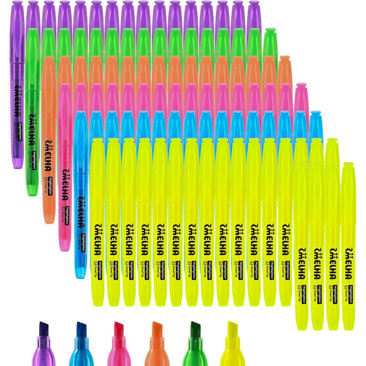 SMELHA Highlighters - 100 Pack Assorted Colors, 6 Colors Bulk, Chisel Tip, Quick Dry, Suitable for