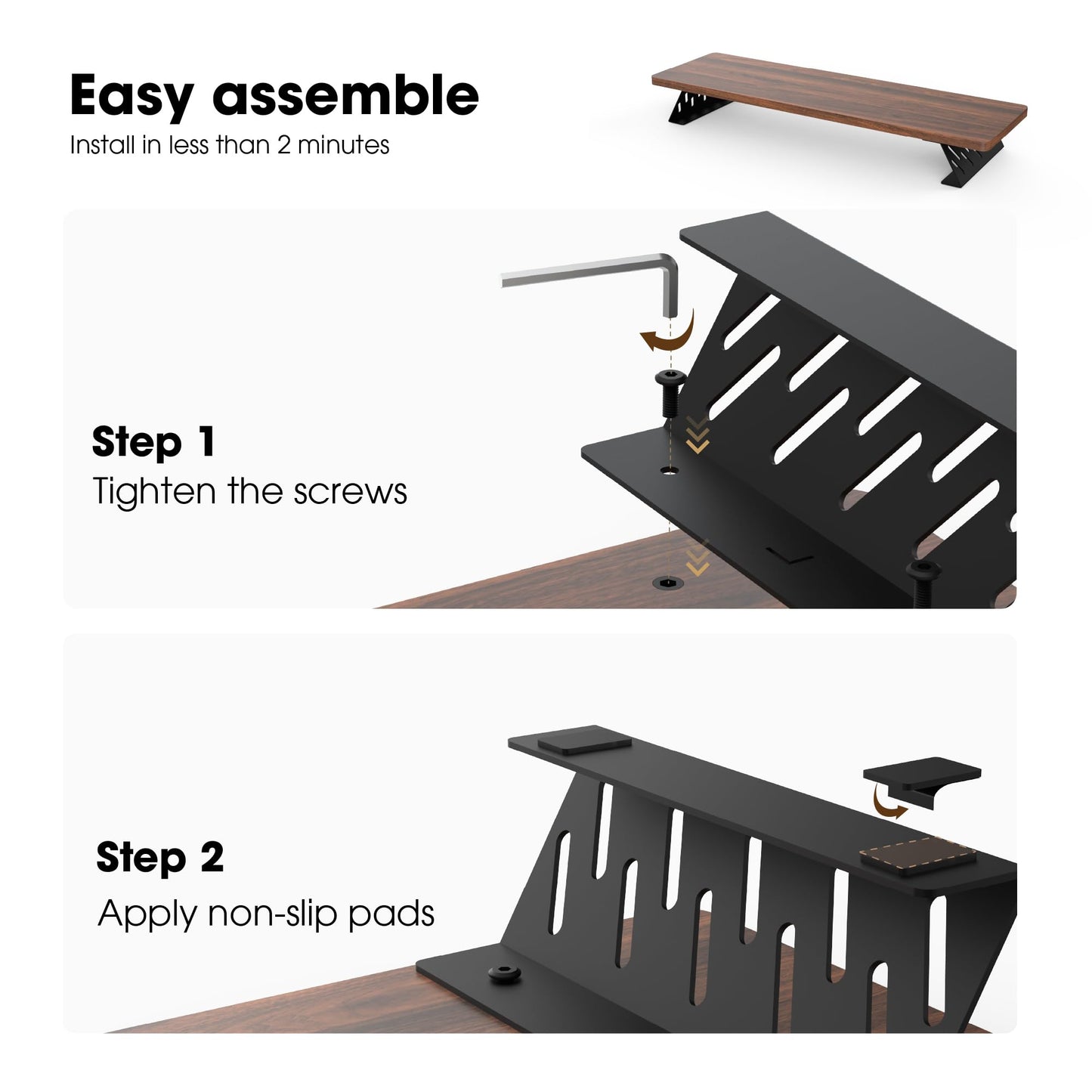 Fenge Monitor Stand Riser, Wooden & Metal Desk Shelf Organizer, Brown