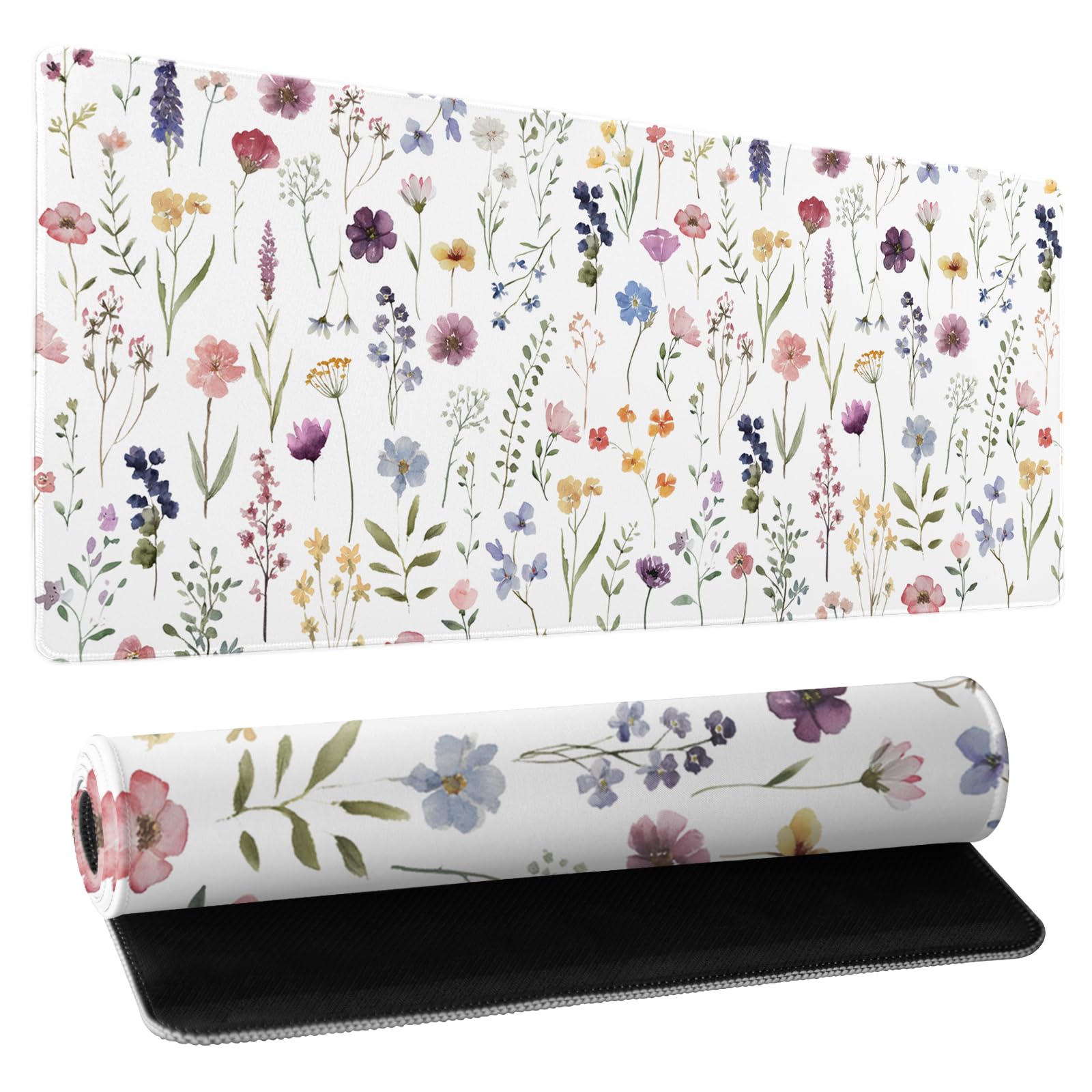 Floral Desk Mat Large Extend Mouse Pad XL Beige Boho Desk Pad 31.5x11.8 Inch Cute Minimalist