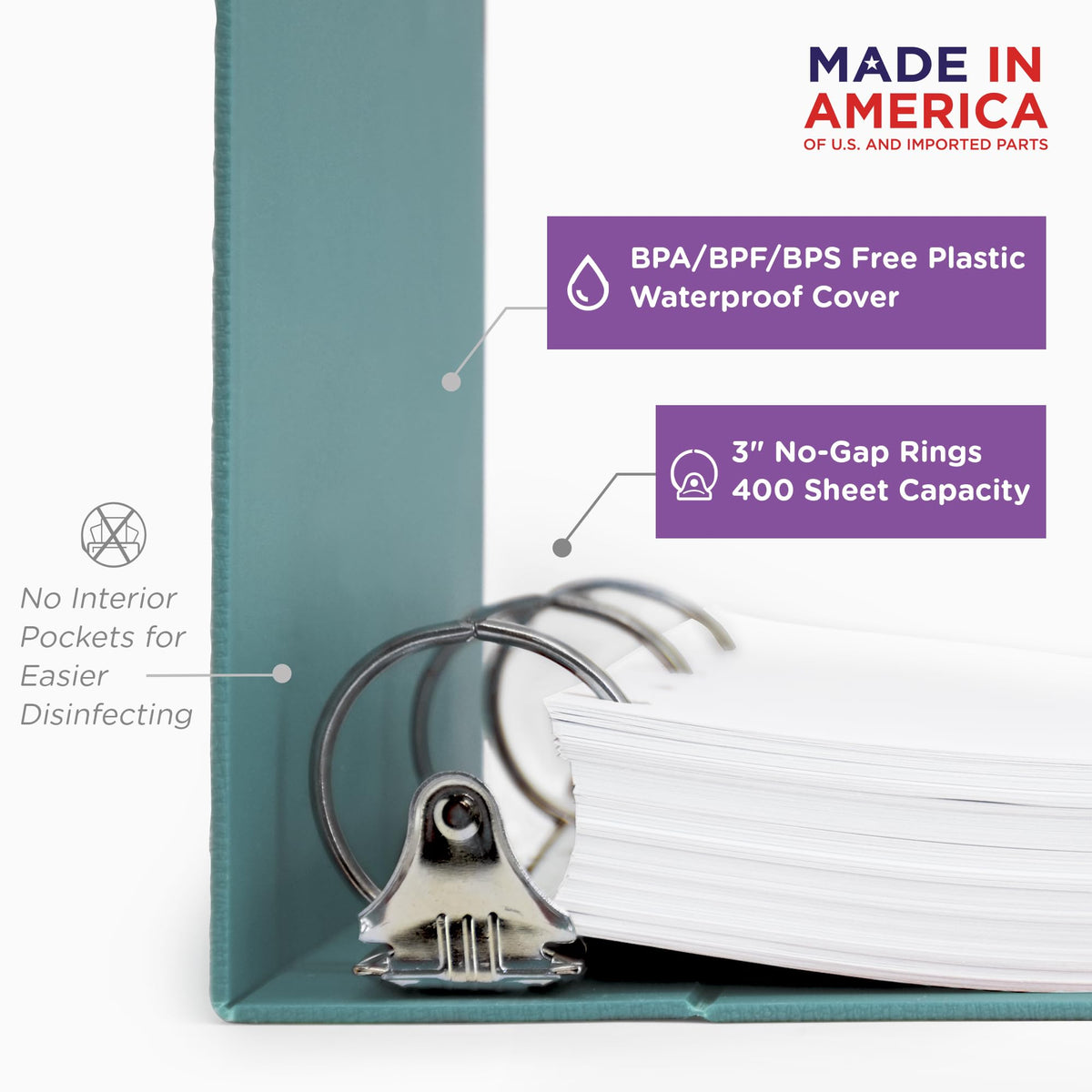 Carstens 3-Inch Heavy Duty 3-Ring Binder - Side Opening, Powder Blue, Durable Plastic, Precision