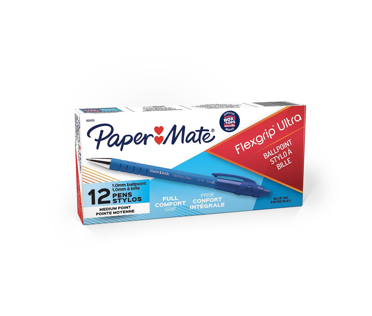 Paper Mate FlexGrip Ultra Retractable Ballpoint Pens, Recycled, Medium Point (1.0mm), Blue Ink, 12