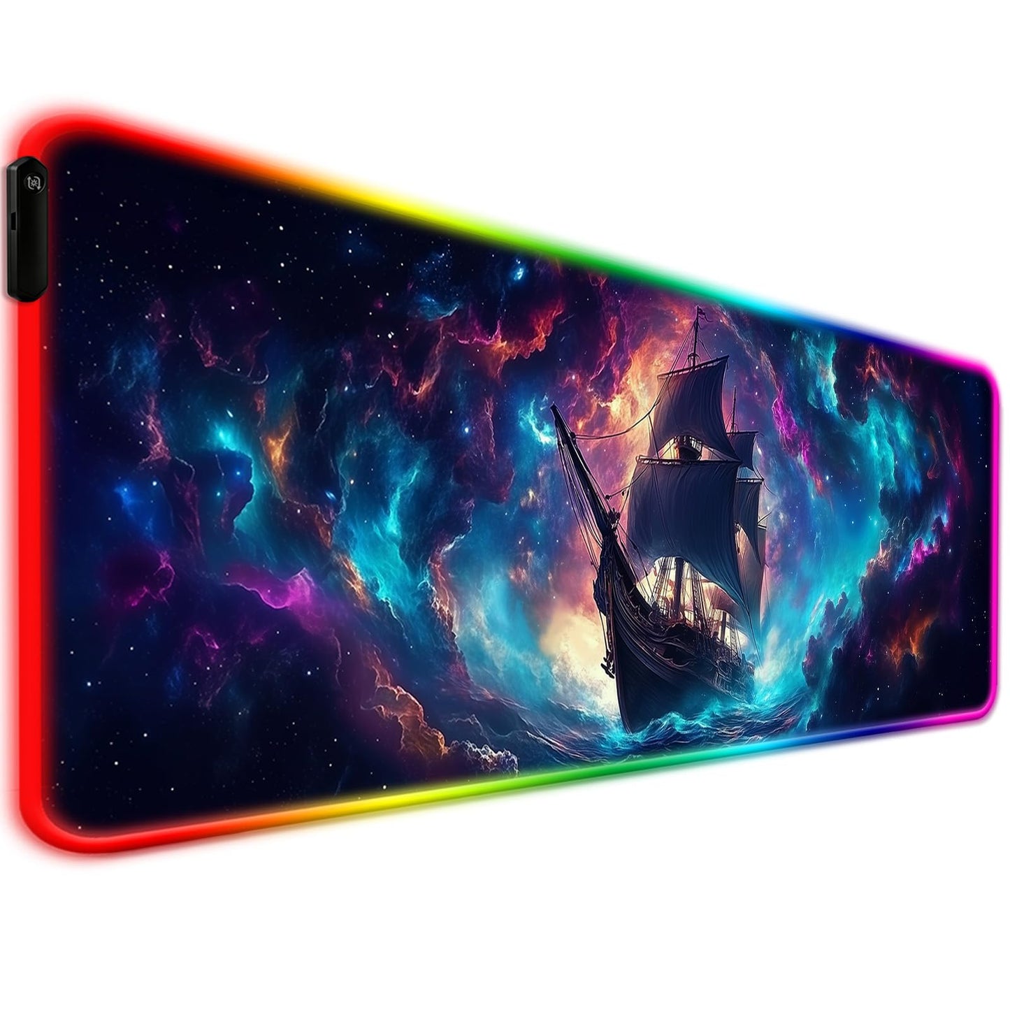 JIANG100 RGB Fantasy Nebula Pirate Ship Gaming Desk Mat & Mouse Pad, XL