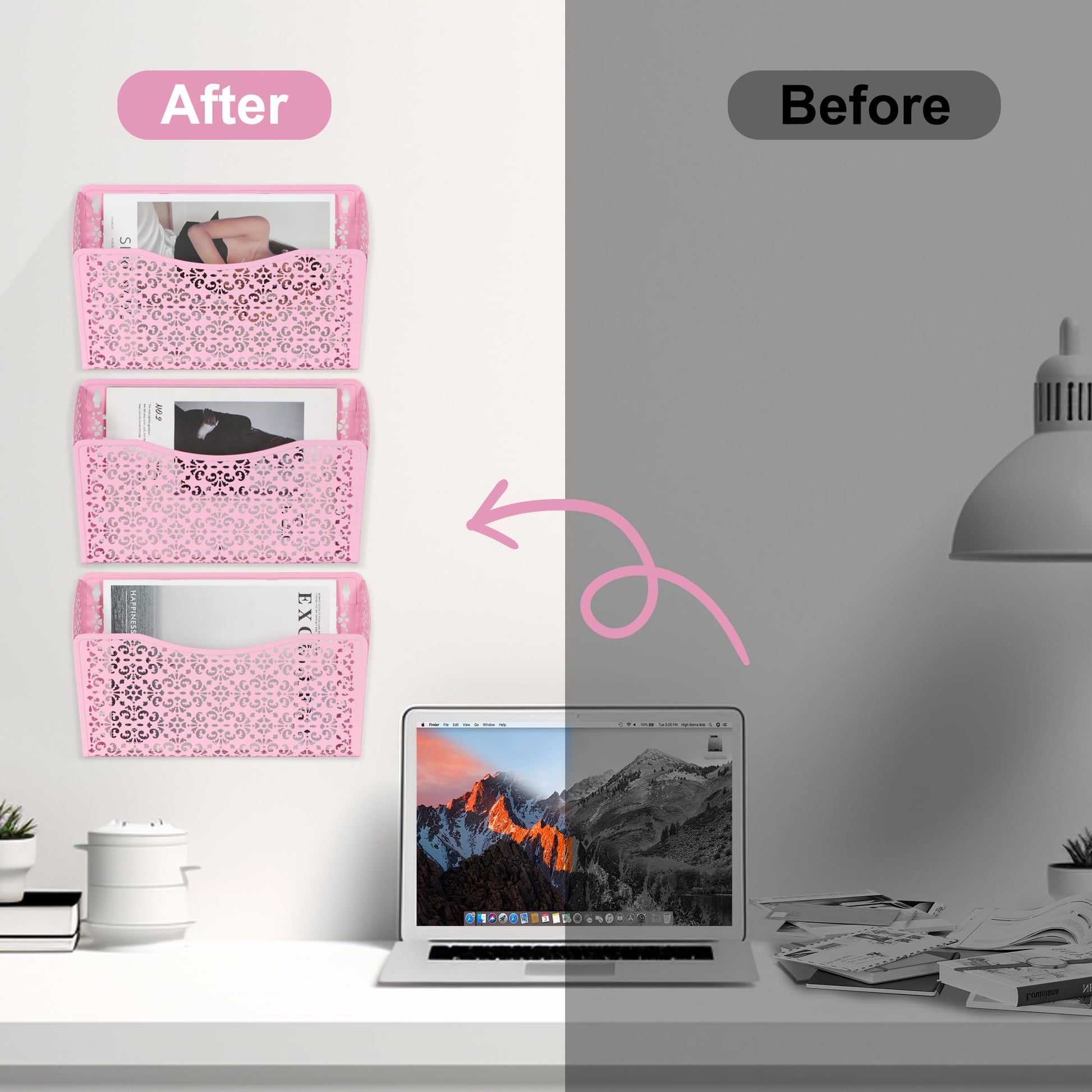 EasyPAG 3 Single Wall Mount File Organizer Vertical Metal Wall Pocket File Holder for Office, Home