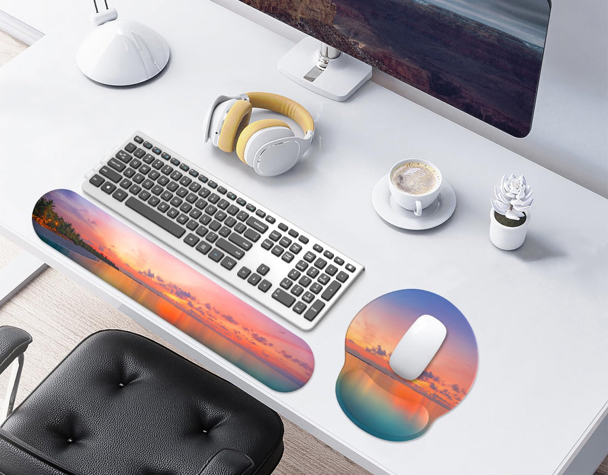 eulps Mouse Pad Wrist Support, Ergonomic Memory Foam Keyboard Wrist Pad & Gel Wrist Rest Set for