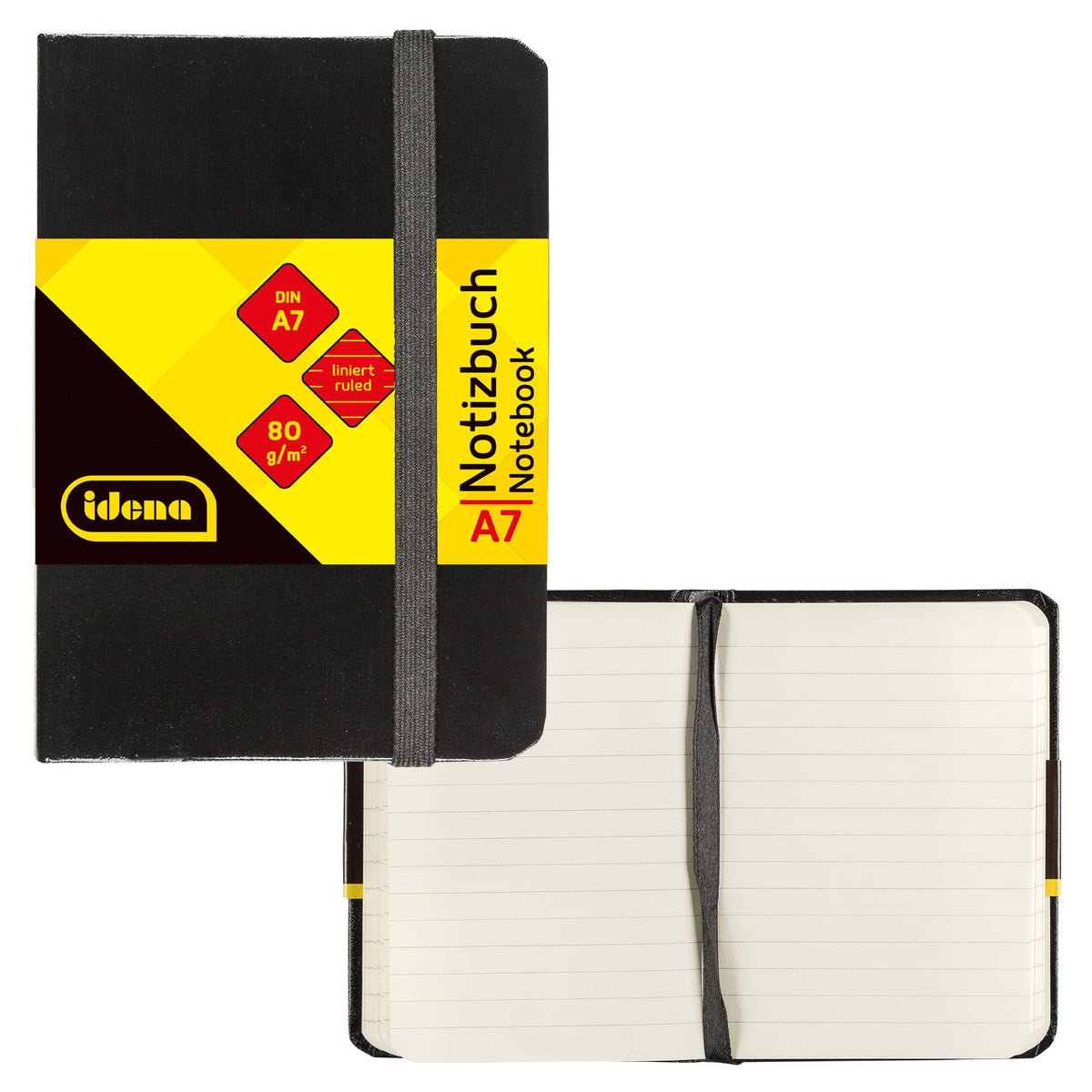 Idena 10033 - Notebook DIN A7 Ruled Cream Paper 192 Pages 80 g/m² Hard Cover in Black, Pack of 1