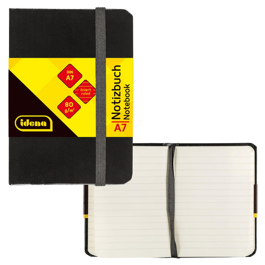 Idena 10033 - Notebook DIN A7 Ruled Cream Paper 192 Pages 80 g/m² Hard Cover in Black, Pack of 1