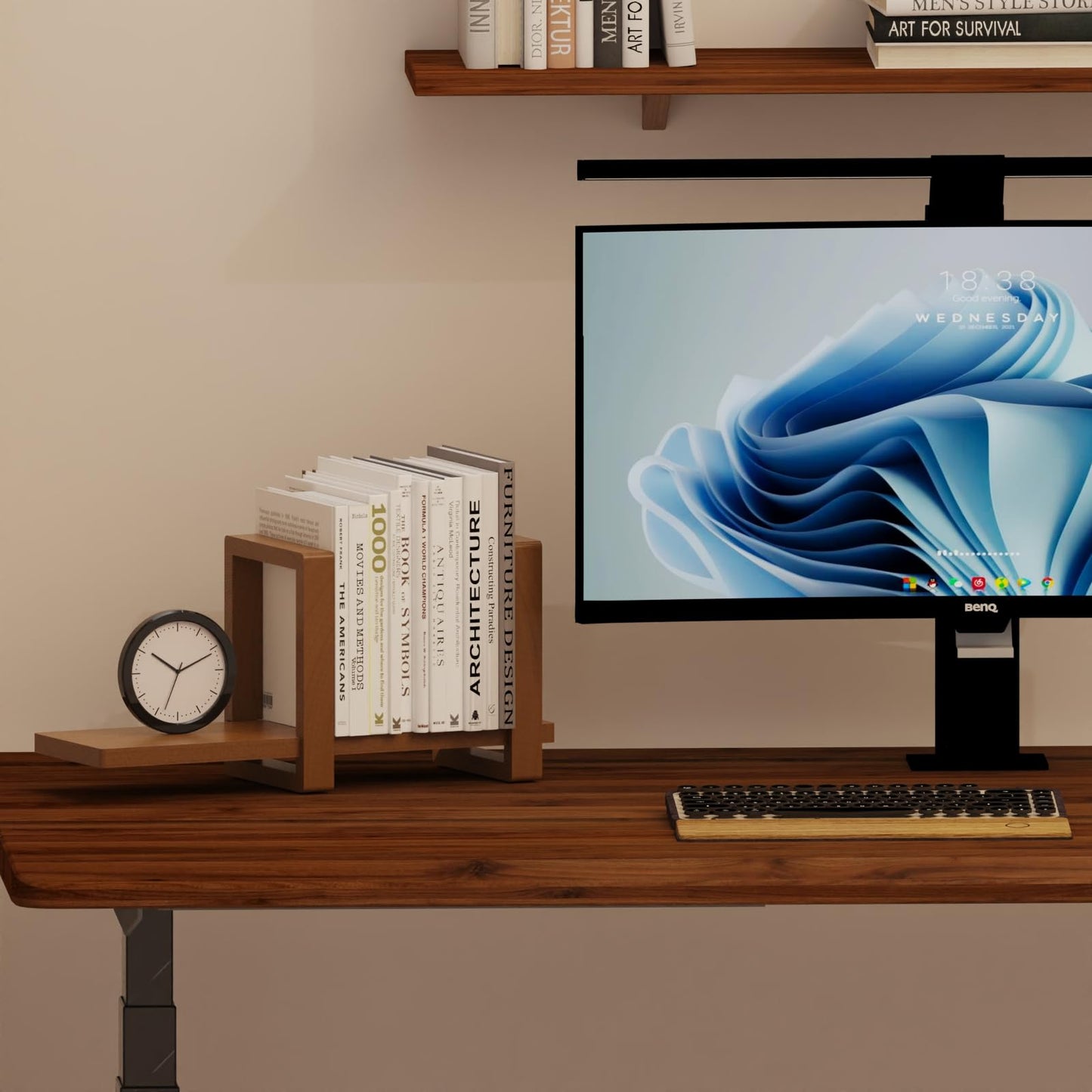 100% Solid Wood Adjustable Desktop Bookshelf, Retro Tabletop Bookshelf, Desk Shelf for Living Room