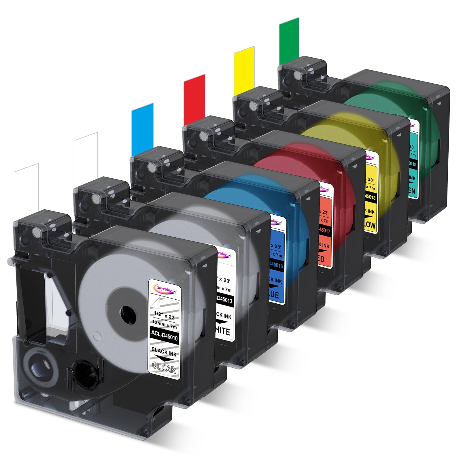 Anycolor 6Pk Replace for Dymo D1 Label Tape 1/2 Colored Label Maker Refills