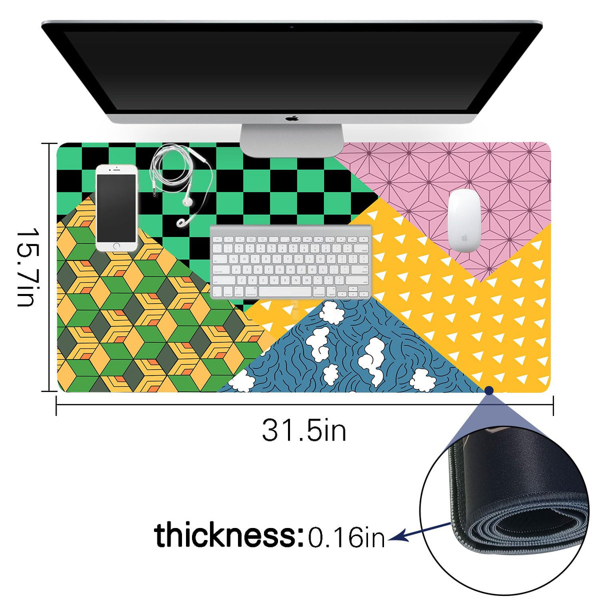 XXL Mouse Pad, Super Thick Waterproof Desk Mat with Stitched Edge