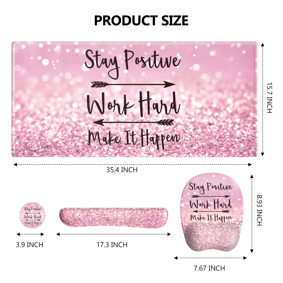 Anyshock Pink Mouse Pad with Wrist Rest, Ergonomic Desk Mat with Stitched Edges, Non Slip Wrist