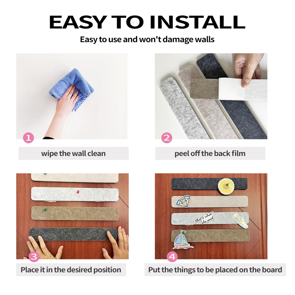 8 Pcs Black Brown Gray Felt Pin Board Bar Strips Bulletin Board ，Self-Adhesive Bulletin Board Bar