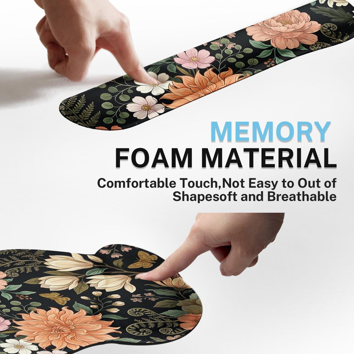 Arttown Keyboard Mouse Pad Set, 4 in 1 Desk Mat Set Floral Spring