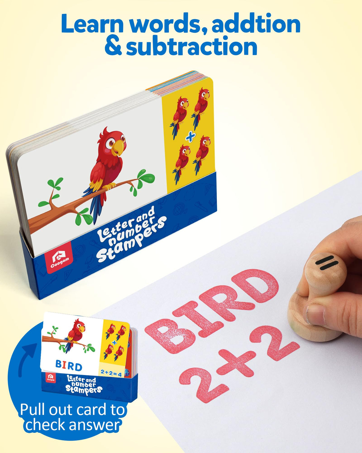 Coogam Wooden Alphabet Number Stamp Flashcard, ABC Spelling Letter Stampers and Mathematics