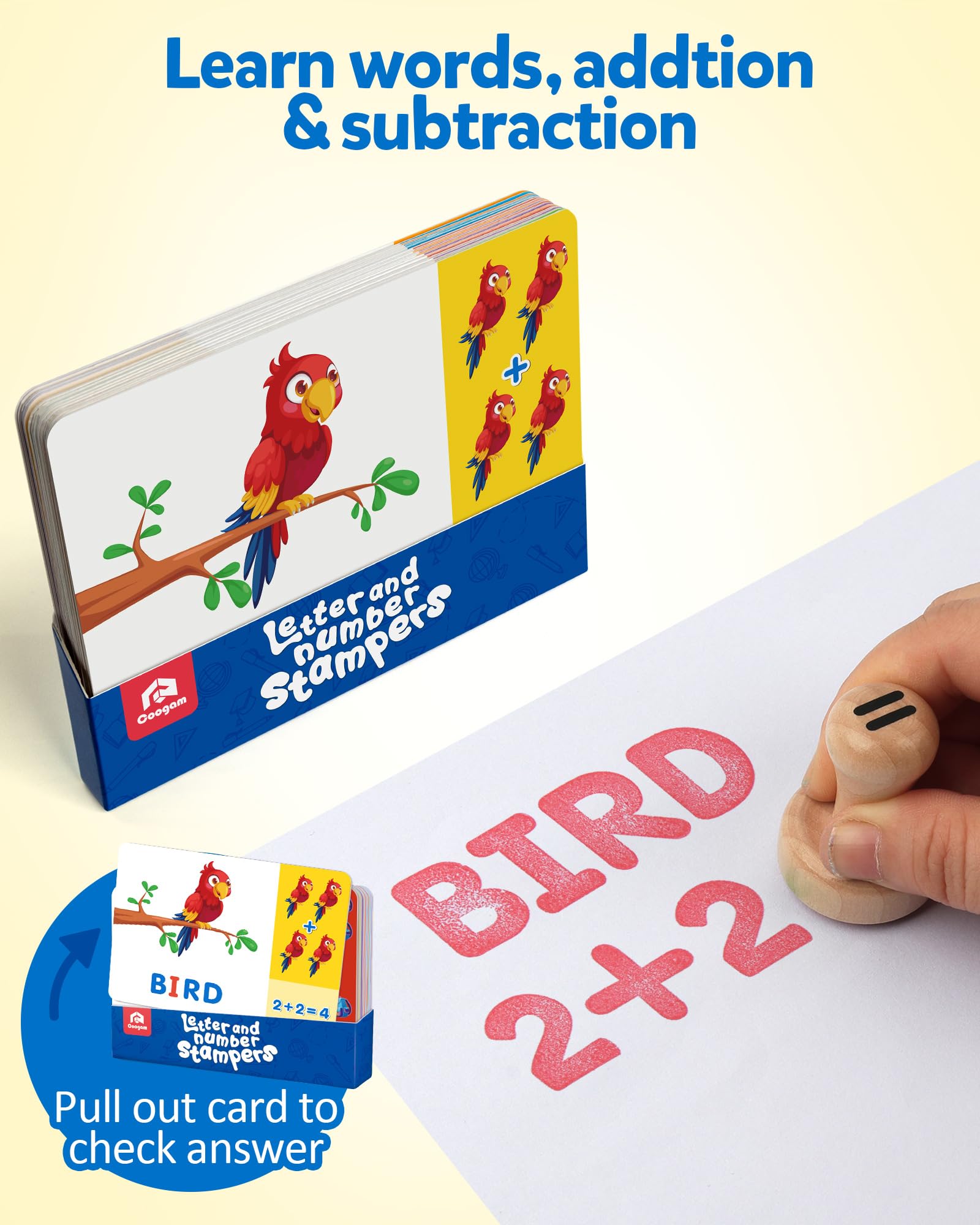 Coogam Wooden Alphabet Number Stamp Flashcard, ABC Spelling Letter Stampers and Mathematics