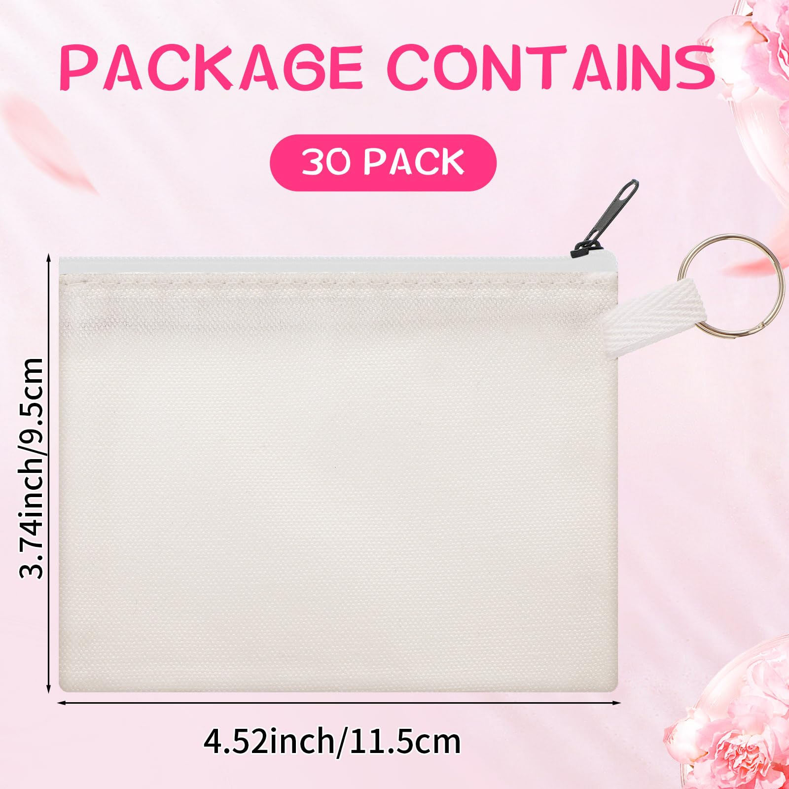 Frienda Sublimation Blank Coin Purse Small Canvas Makeup Bags, White