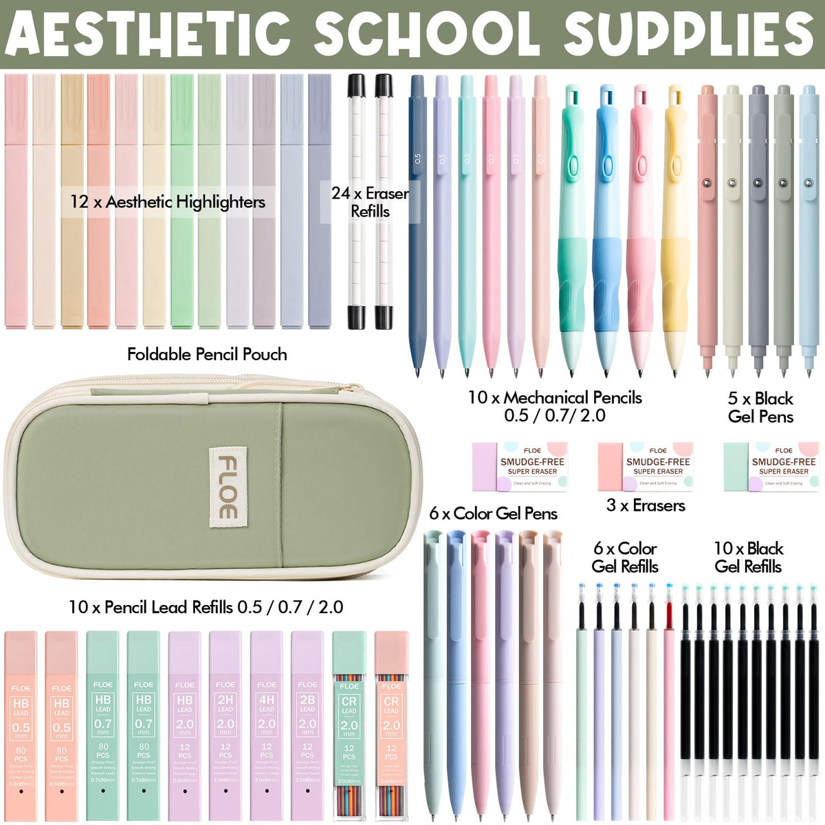 65PCS Aesthetic School Supplies Back to School Supplies Cute Stationary Set