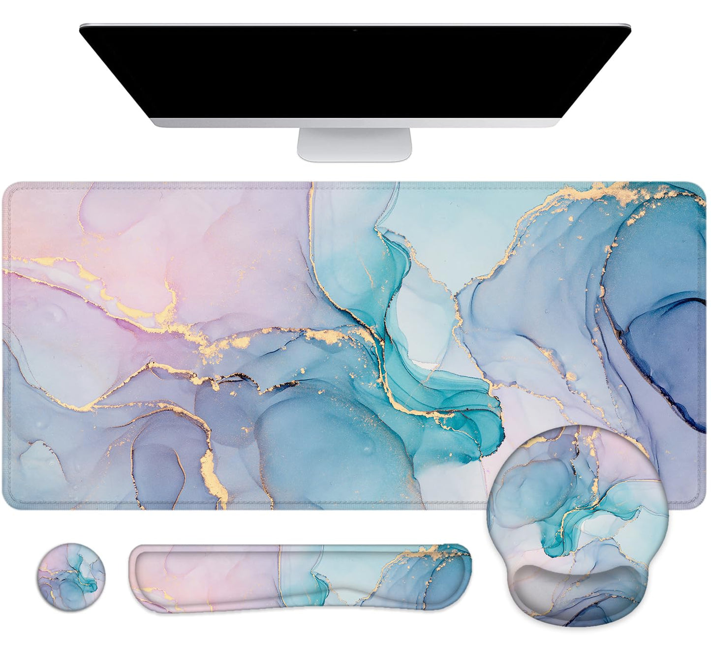 Large Desk Mat, Mouse Pad with Wrist Support, Keyboard Wrist Rest Set