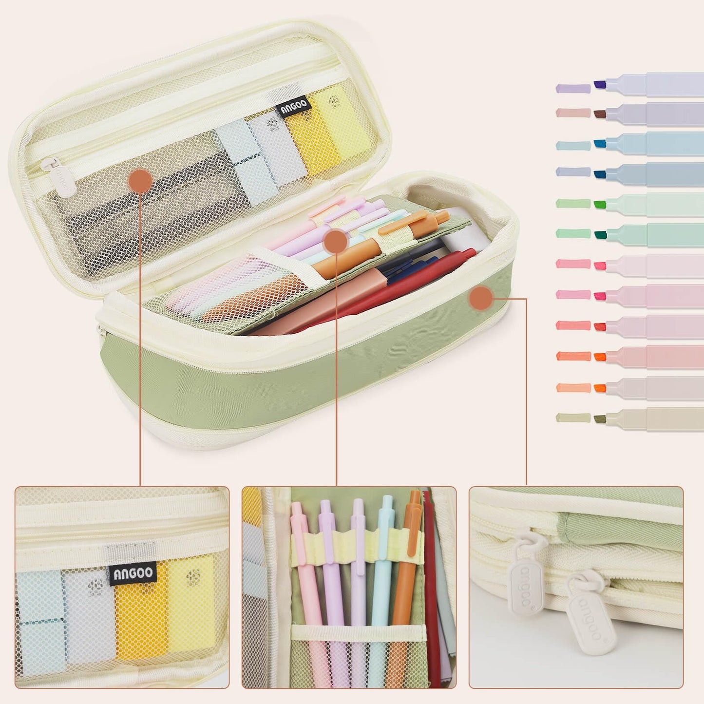 NVAZIOP 52 Aesthetic School Supplies with Cute Pen Case,5 Black, 2Blue,2 Red Ink Gel Pens,12inch
