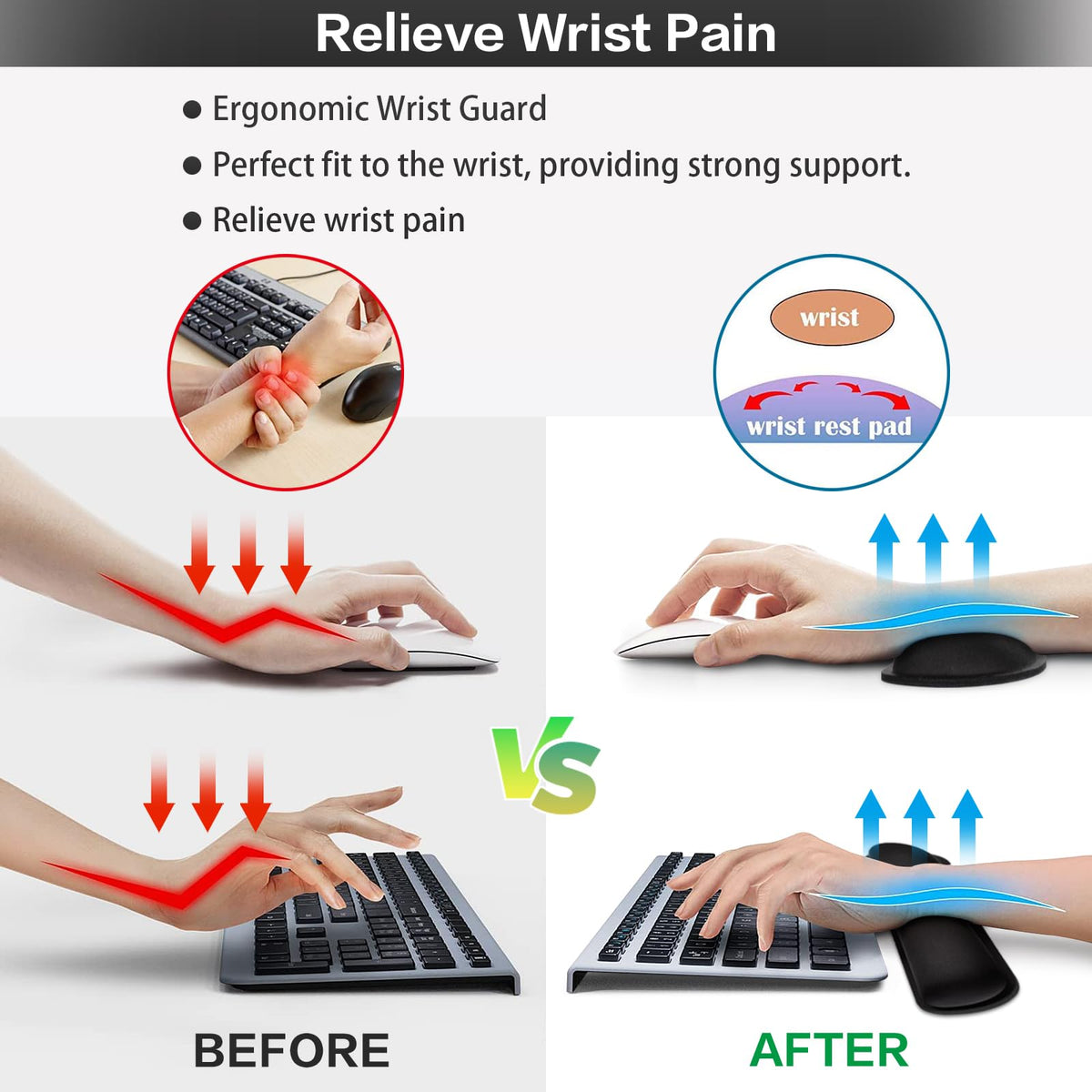 Mouse Pad Black, Mouse Pad with Wrist Rest, 4-in-1 Large Mousepad Keyboard