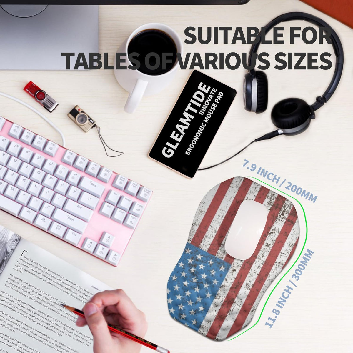 Gleamtide Ergonomic Raised Mouse Pad Wrist Support with Bilateral Slope Memory Foam Mousepad for