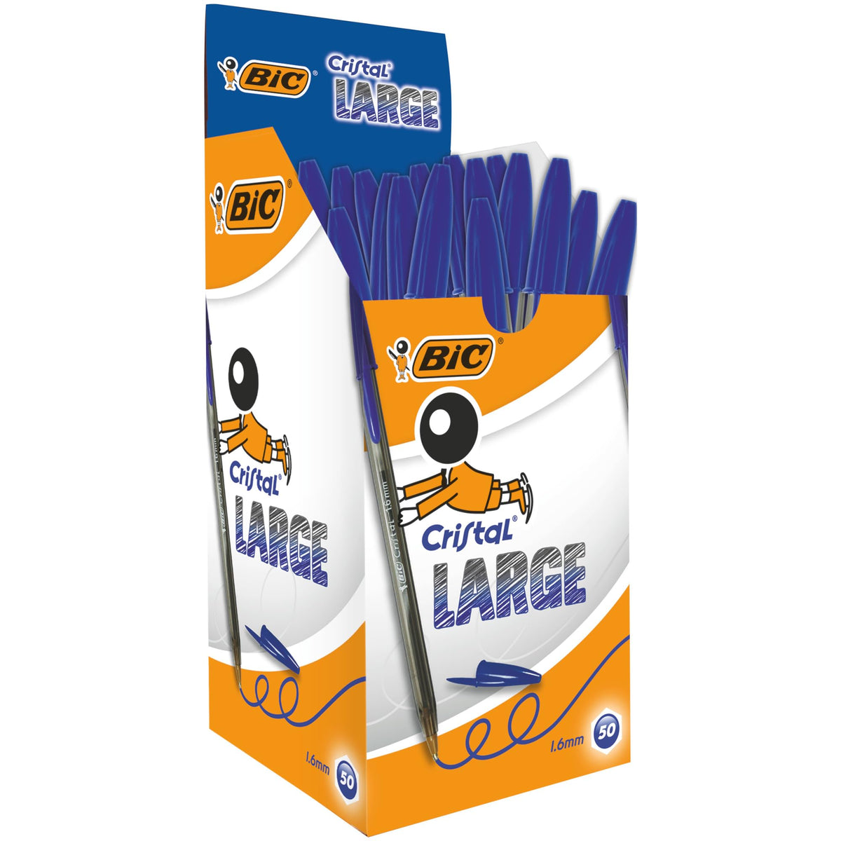 BIC Cristal Large, Wide Point Ball Ballpoint Pens, Smooth Ink Flow, Lightly Smoked Barrel, in Blue