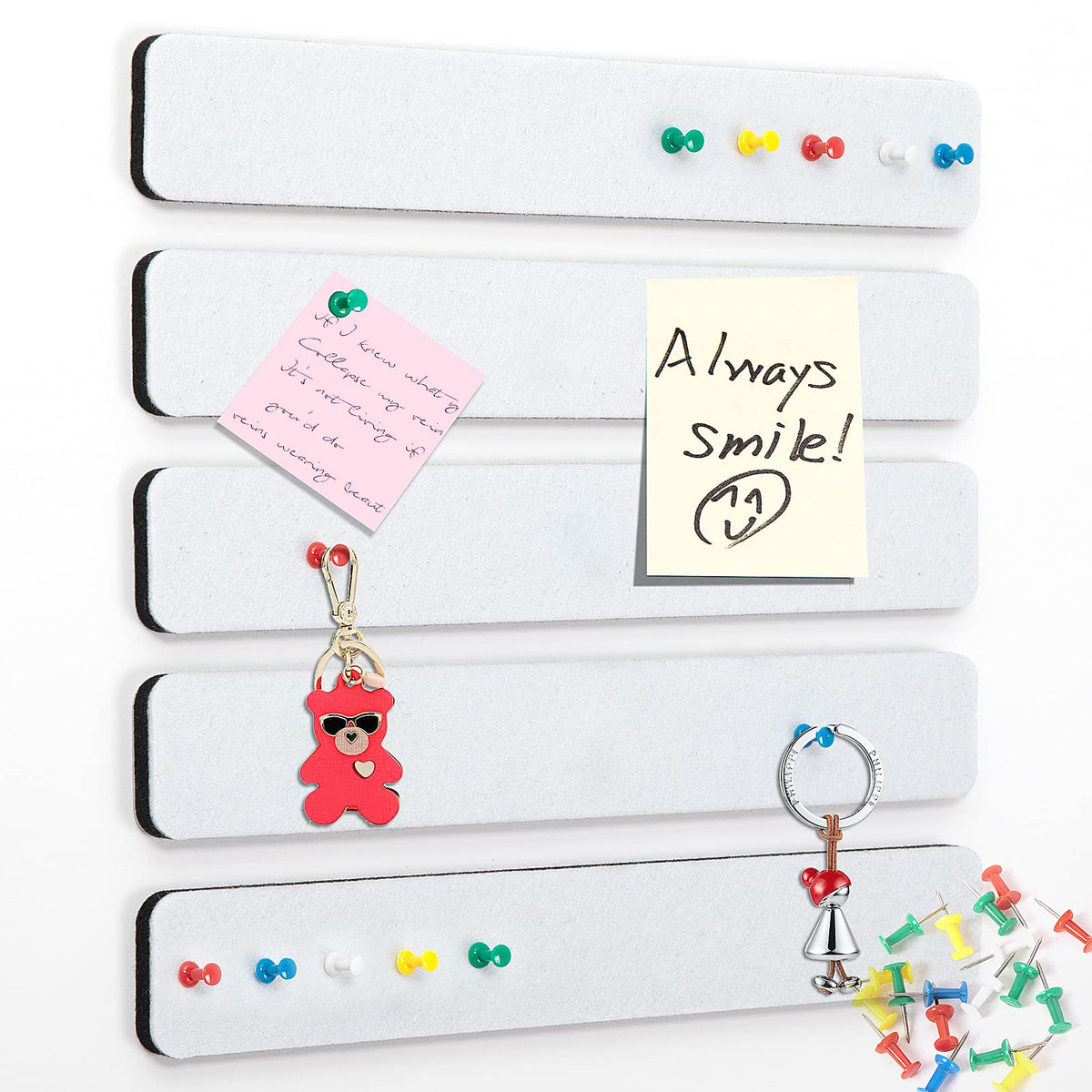 5 Pack Felt Pin Board Bar Strips Bulletin Board for Bedrooms Offices Home Wall Decoration, Notice