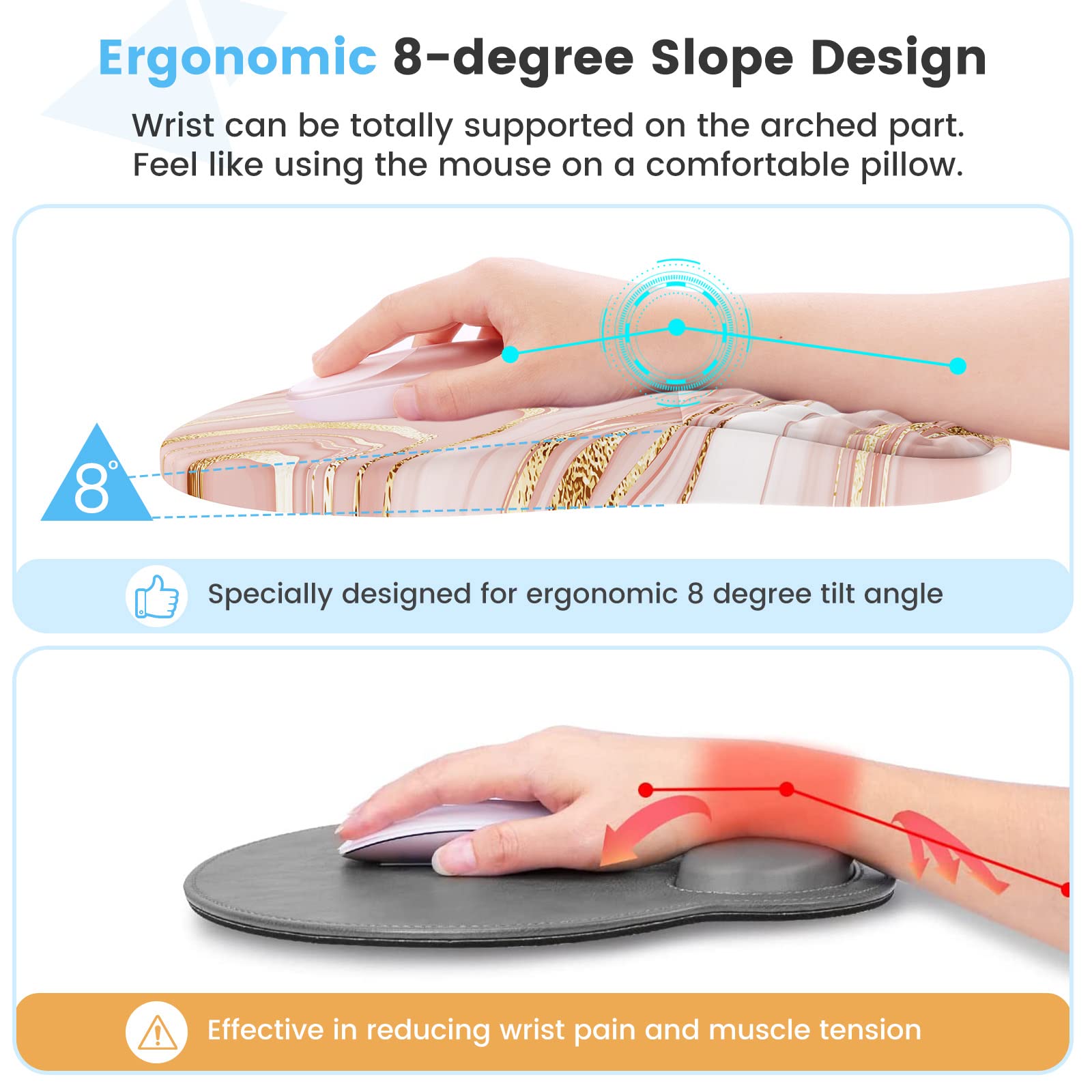 HAOCOO Ergonomic Keyboard Wrist Rest & Mouse Pad Set, Rose Gold Pink