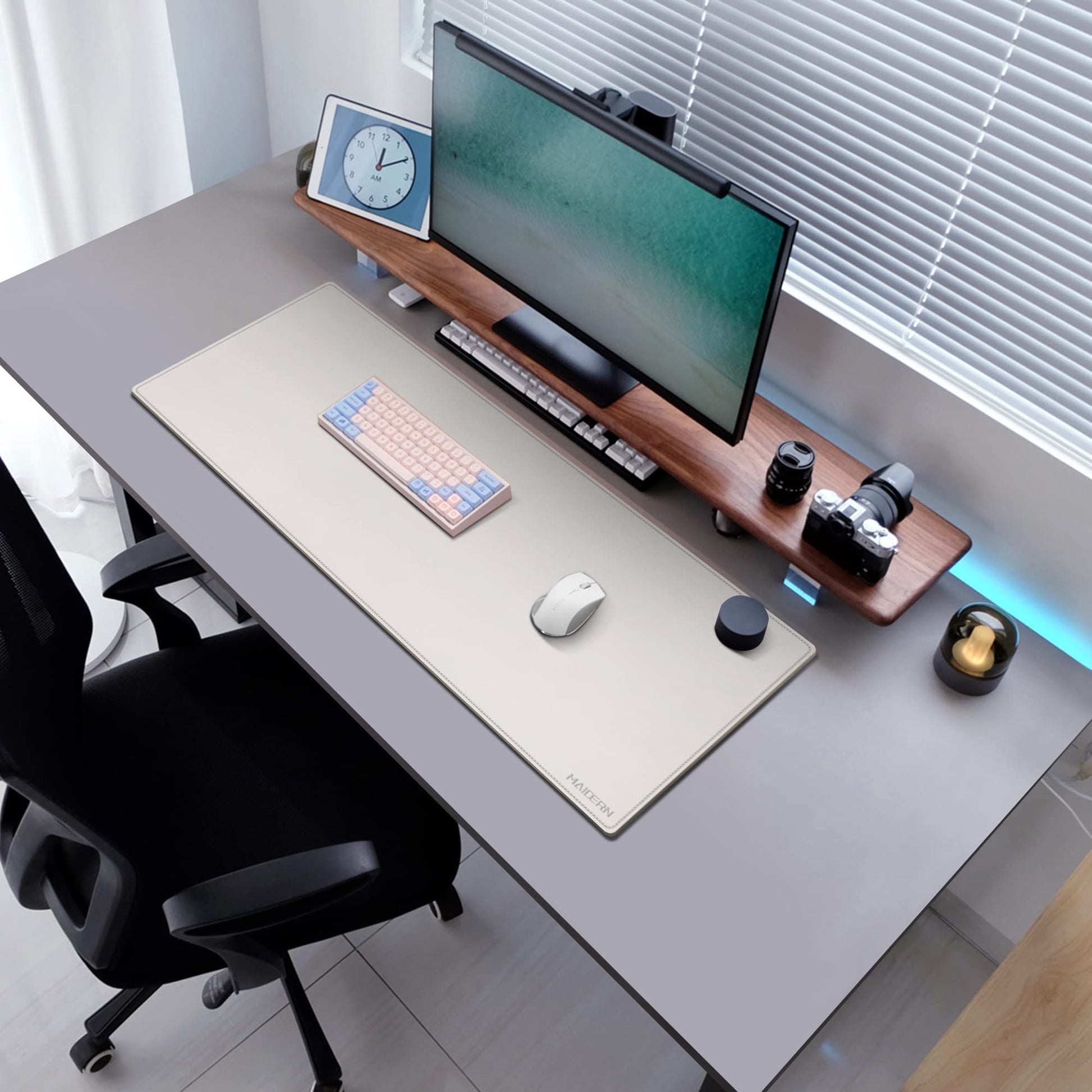 MAIDERN 40" x 16" Reversible XXL Cork & Leather Desk Pad, Full Desk Mat Protector for Gaming Home