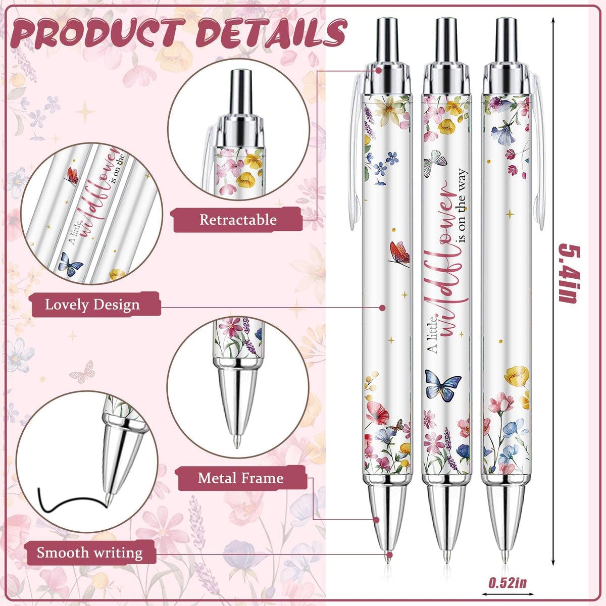 EYNDYN 145 Pieces Wildflower Baby Shower Favors for Guest Little Wildflower Ballpoint Pens