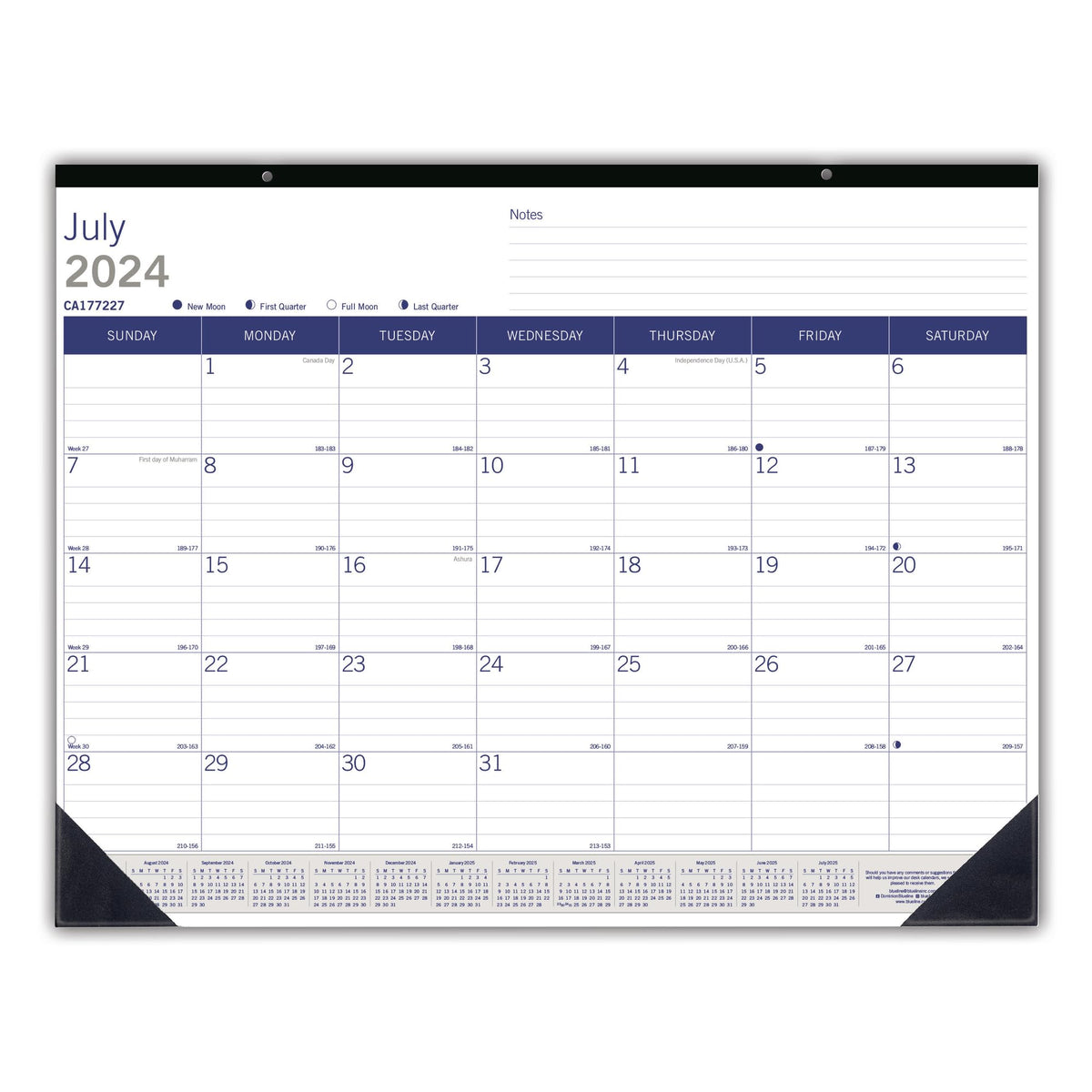 Blueline® DuraGlobe™ Academic Monthly Desk Pad Calendar, 13 Months, July 2024 to July 2025, 22" x