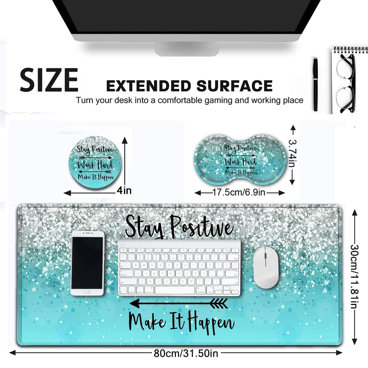 Large Mouse Pad, Extended Office Desk Pad 31.5x11.8in, Ergonomic Memory Foam Mouse Wrist Rest