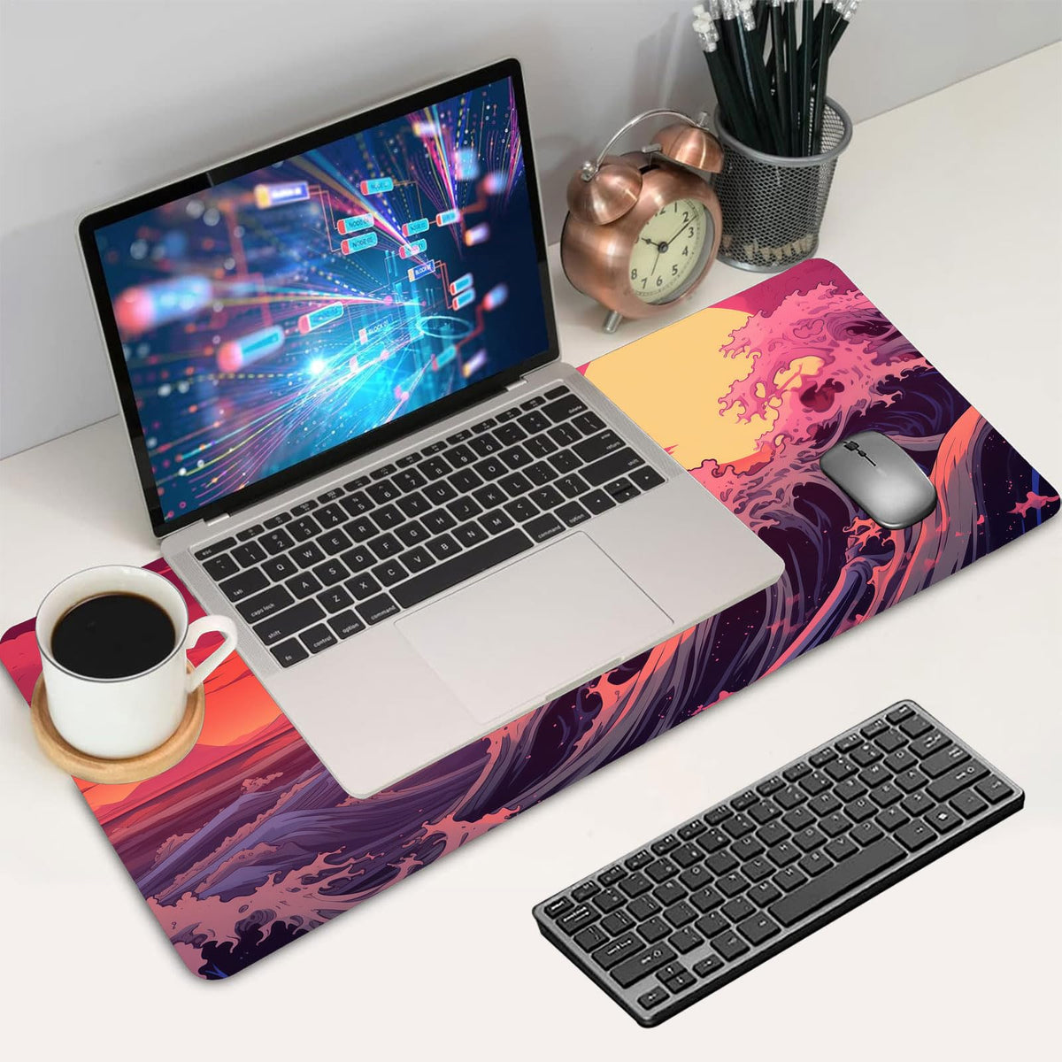 Japanese Sea Wave Large Gaming Mouse Pad with Stitched Edges, 31.5" x 15.7" Large Extended Computer