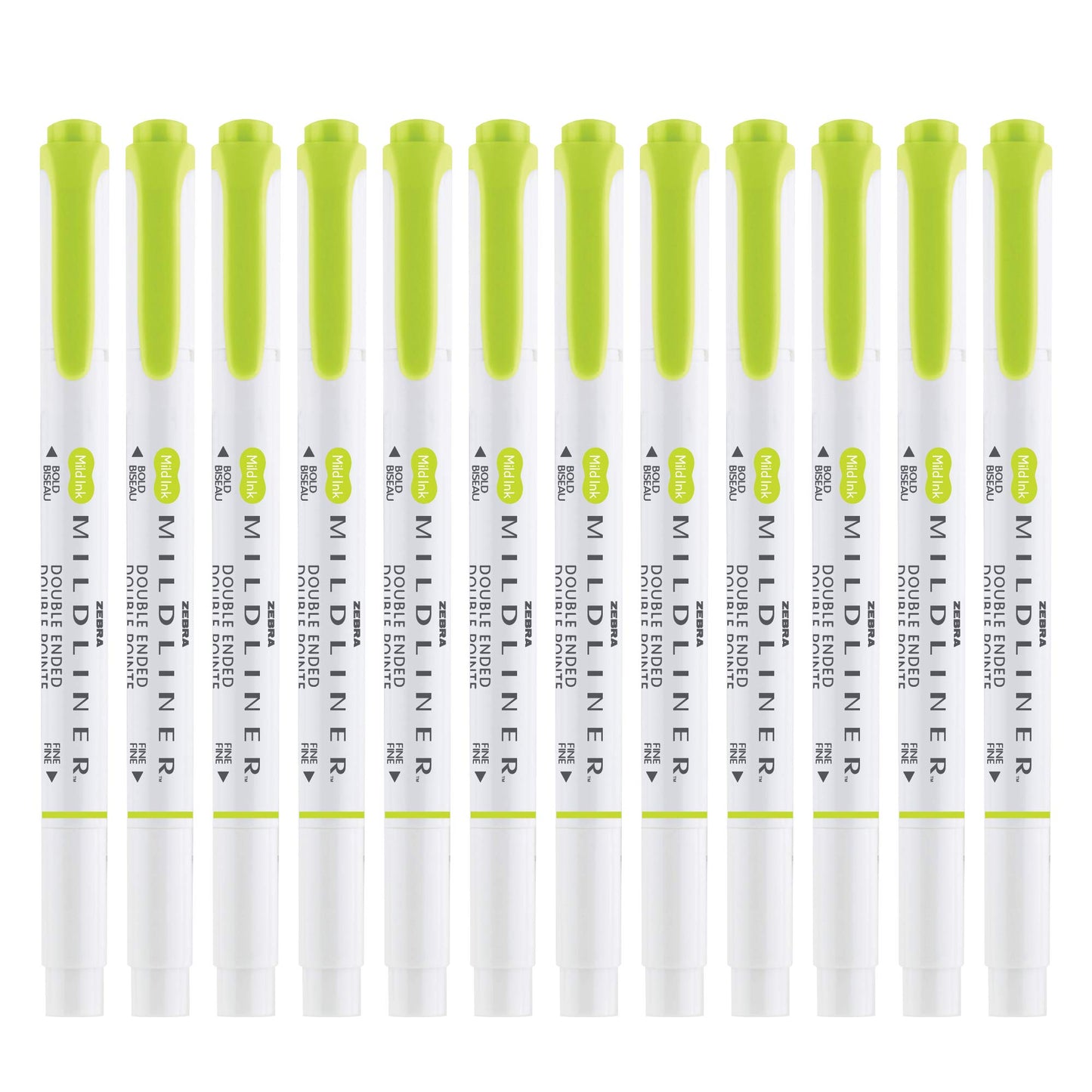 Zebra Pen MILDLINER No Bleed Highlighter, Citrus Green, Dual Tip, 12-Pack