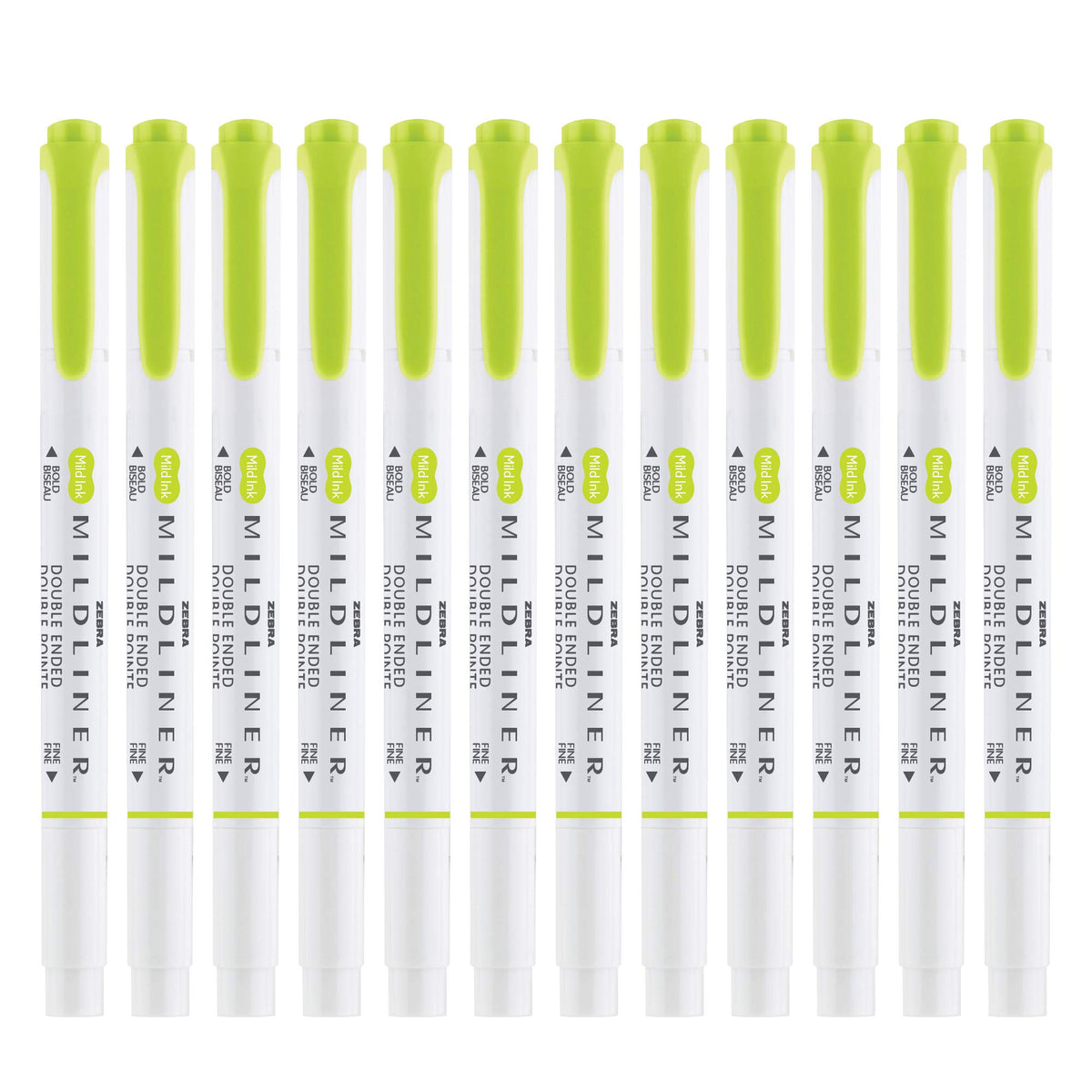 Zebra Pen MILDLINER No Bleed Highlighter, Citrus Green, Dual Tip, 12-Pack