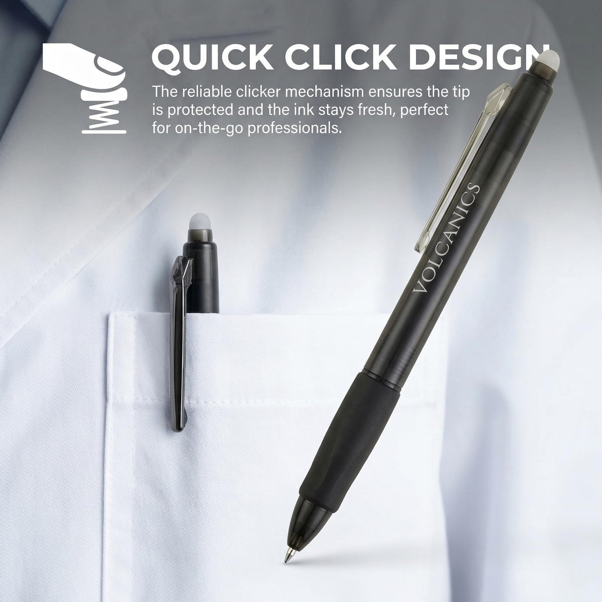 Volcanics Retractable Clicker Erasable Gel Pens, 0.7mm Soft Black, 36 Pack