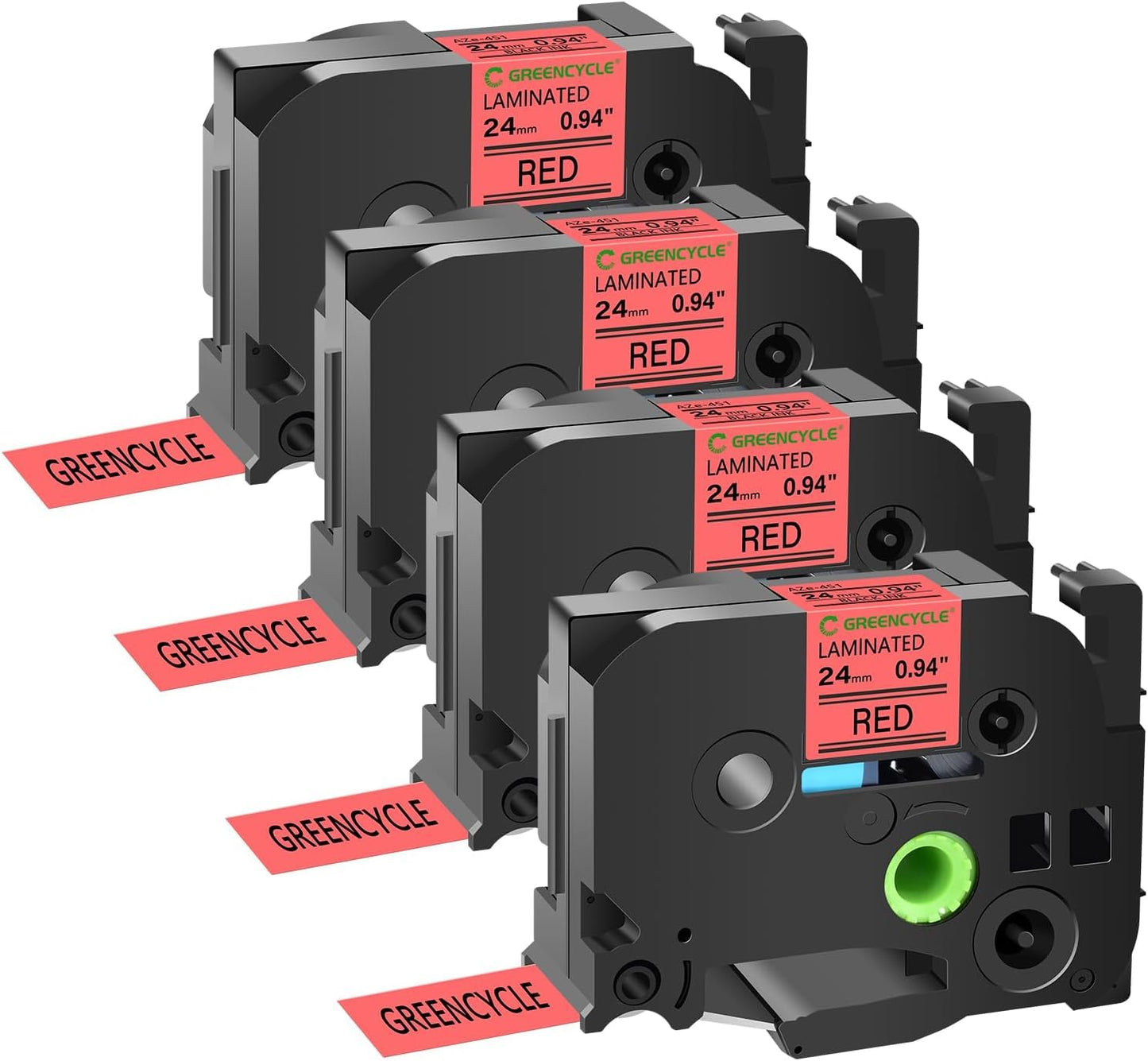 GREENCYCLE 4 Pack 24mm Red Label Tape Compatible for Brother P-Touch TZe-451 TZ-451 24mm 0.94"