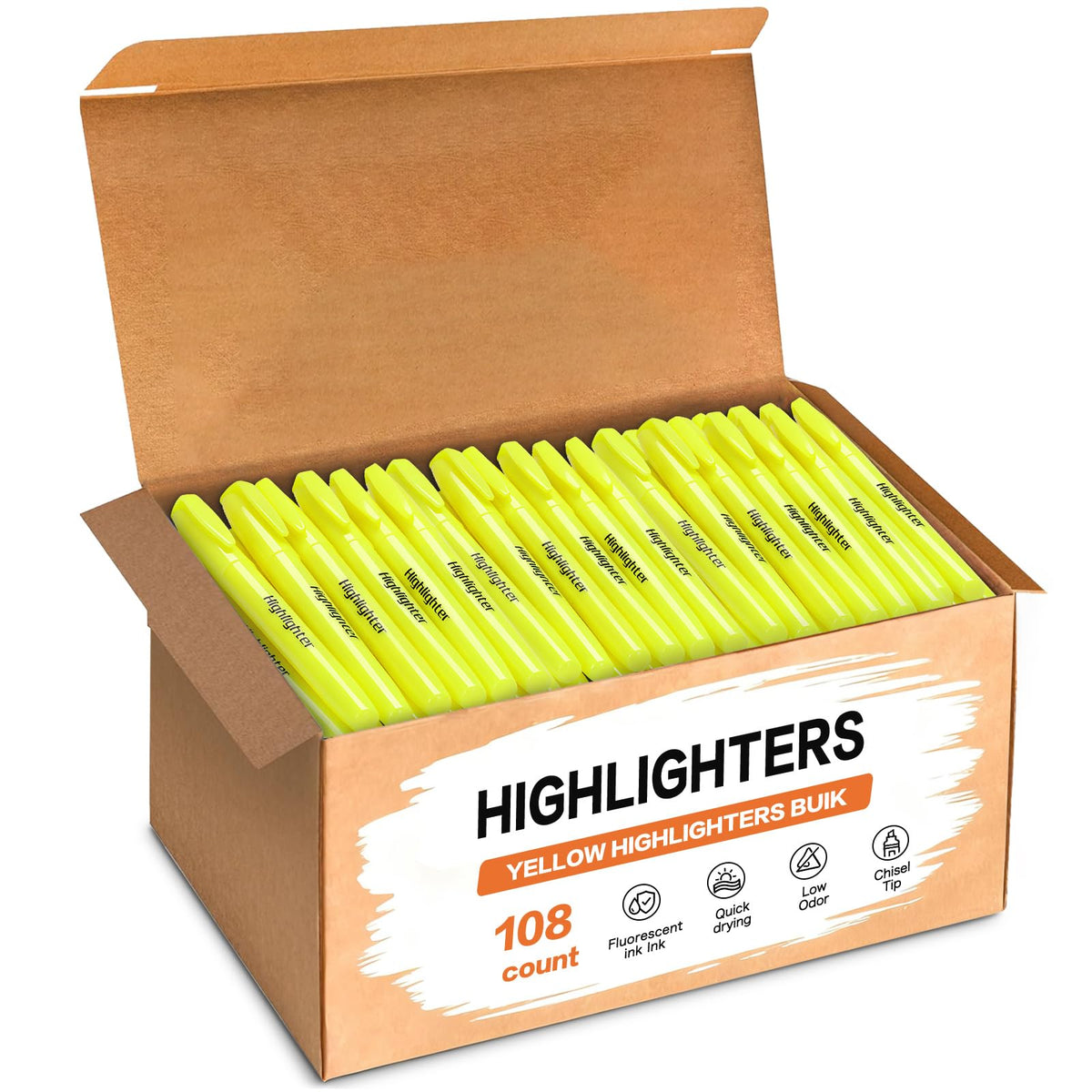 Duchong 108 Yellow Highlighters Bulk, Chisel Tip Highlighter Markers, Dry Quickly Highlighter