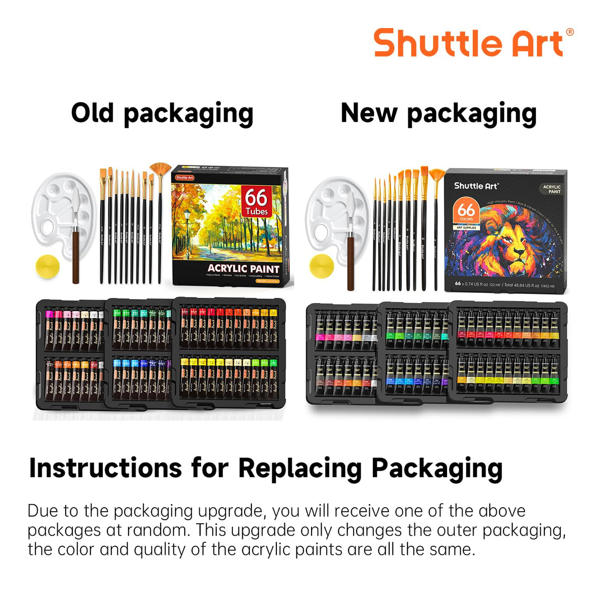 82 Pack Acrylic Paint Set, Shuttle Art 66 Colors Acrylic Paint with 10 Brushes, 22ml/0.74oz Tubes